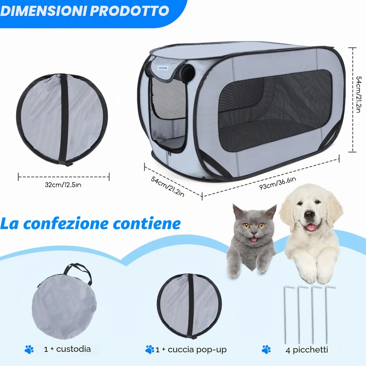 Nobleza Gabbia Portatile per Cani Gatti Auto, Recinto Pieghevole in Tessuto Oxford Impermeabile 210D 93x54x54cm