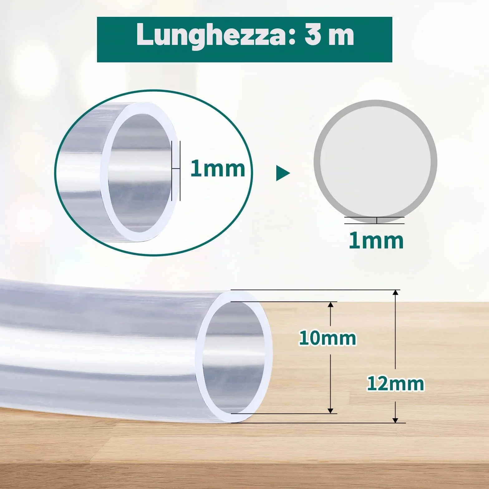 Kesote 10mm(diametro interno) x 12mm(diametro esterno) Tubo Flessibile in PVC, Tubo Trasparente di 3 Metri Ideale per Serbatoio e Acquario