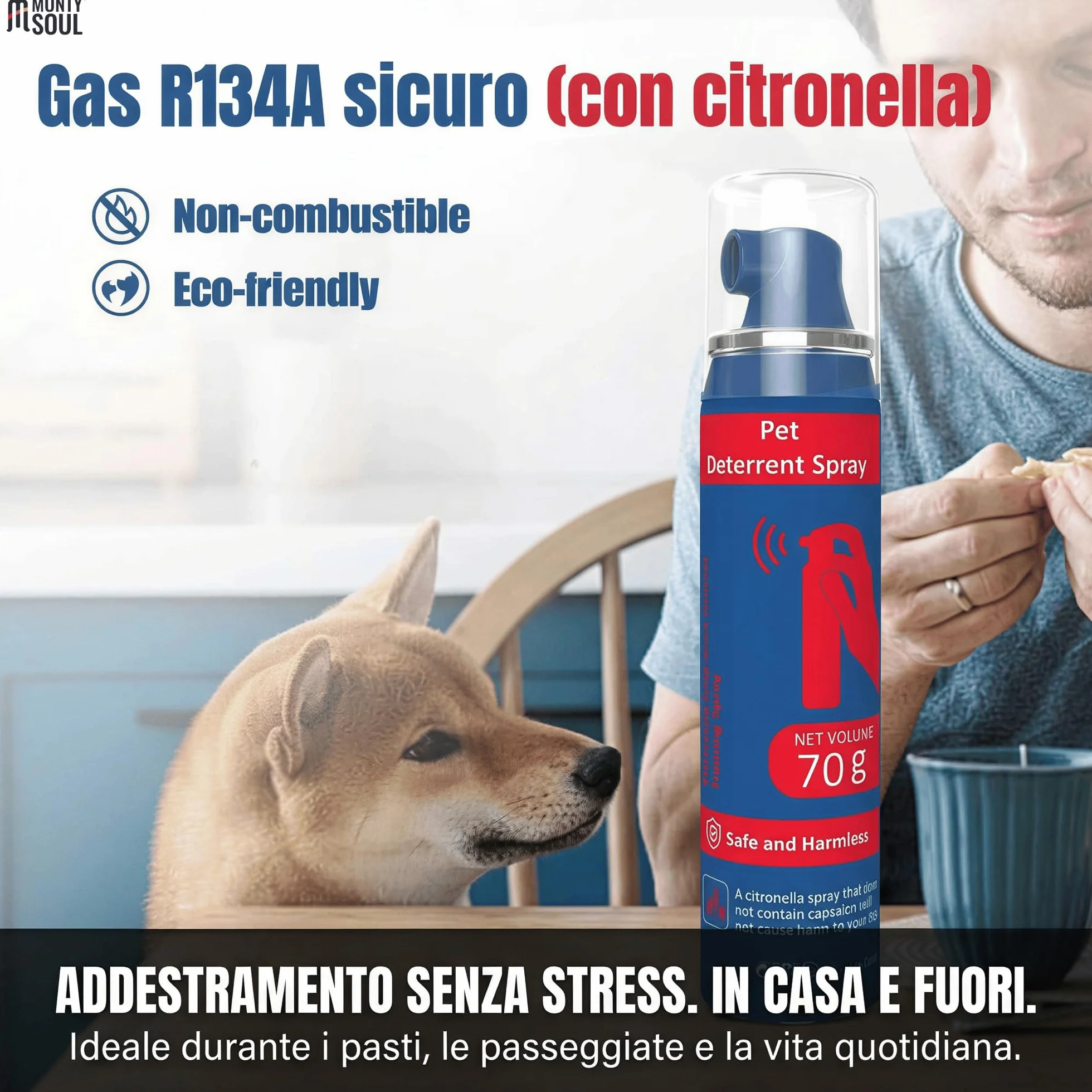 Spray Correttivo per Cani ad Aria Compressa con Citronella - Deterrente Sonoro Sicuro e Umano per Addestramento - Aiuta a Ridurre Abbaio, Salti e Comportamenti Indesiderati - Fino a 70 Spruzzi (70 g)