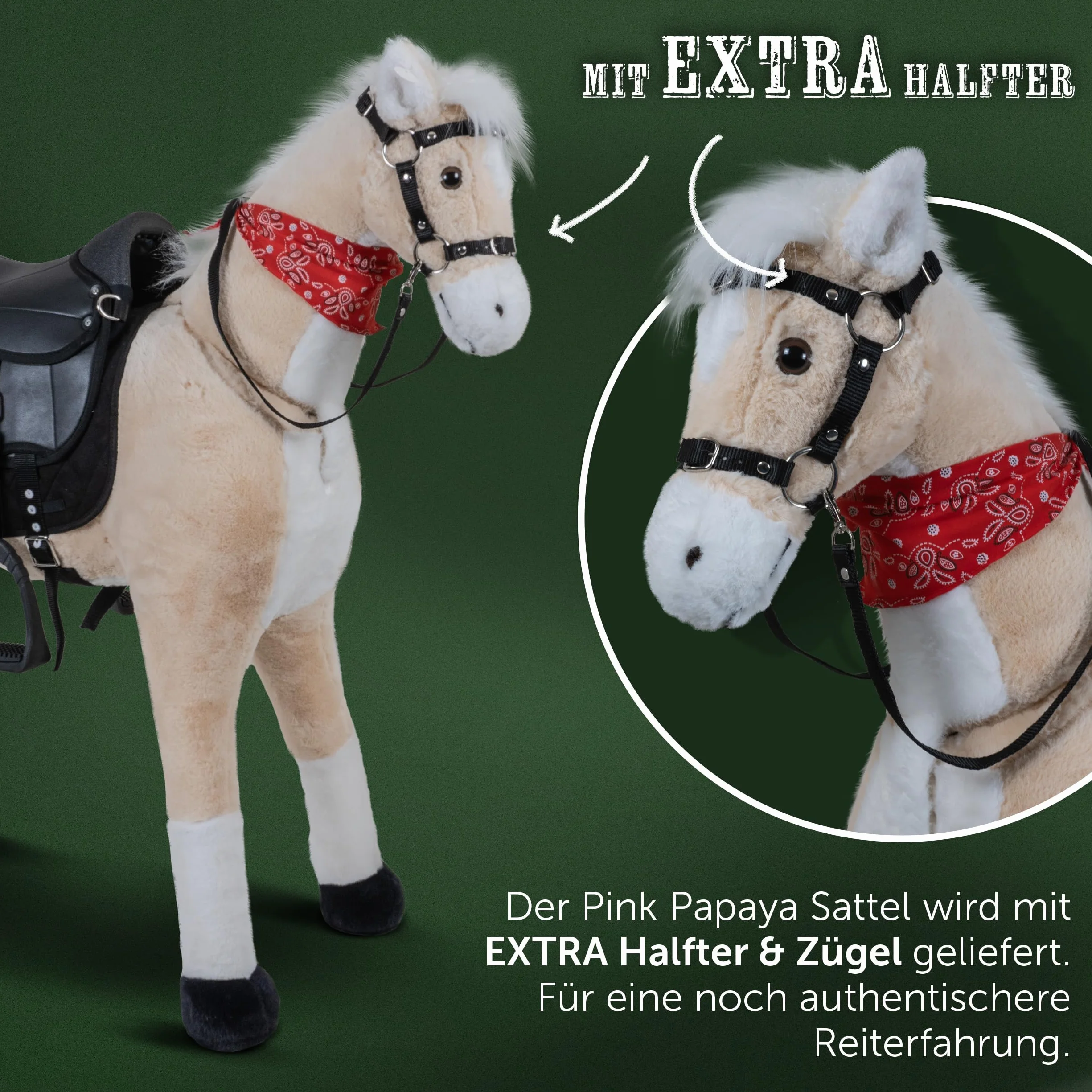 Pink Papaya Shetty Sella per bambini cavalli in legno e cavalli da gioco, sella con staffe