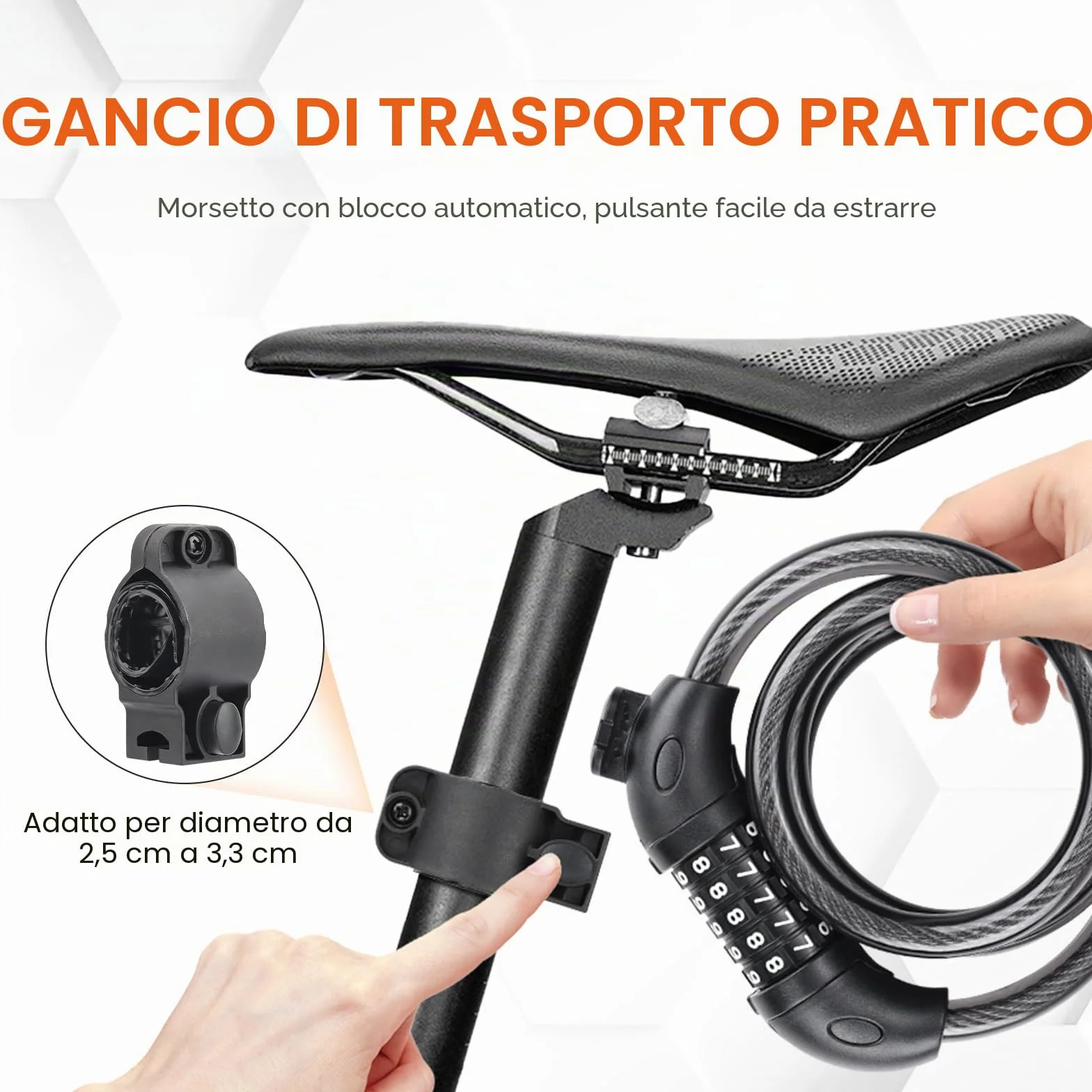 GRIFEMA GA1203-12 Lucchetto per bicicletta antifurto con combinazione di 5 cifre per biciclette, moto, scooter, 120 cm, nero