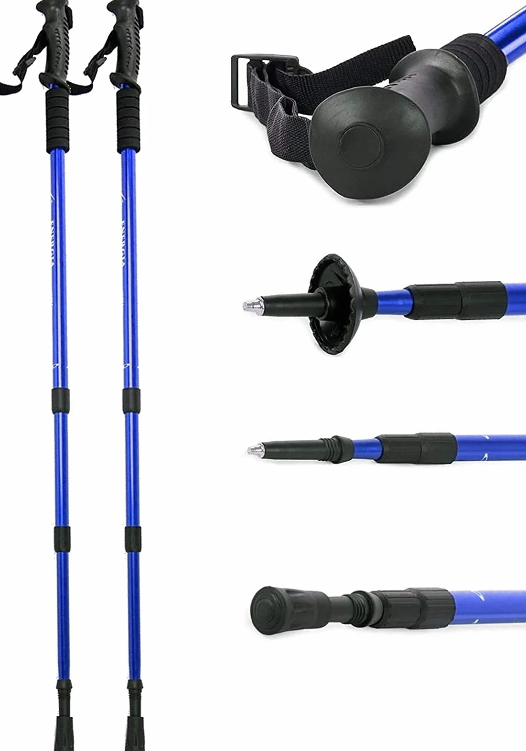 Bastoni da Nordic Walking 100-135 cm regolabili leggeri lega alluminio blu nero