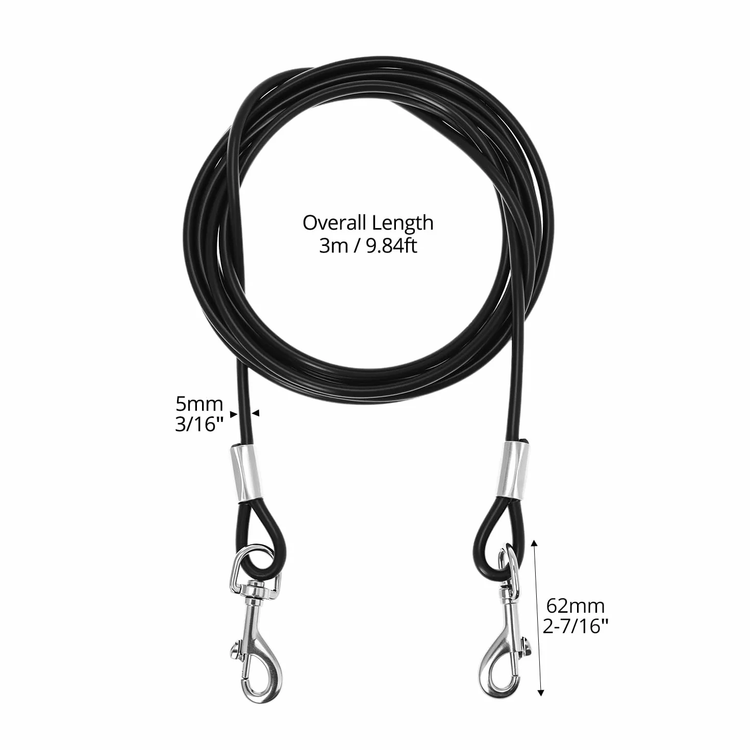 QWORK® 3m Cavo di Fissaggio per Cani in Acciaio Inossidabile con Ganci girevoli a 360°, Resistente alle Intemperie