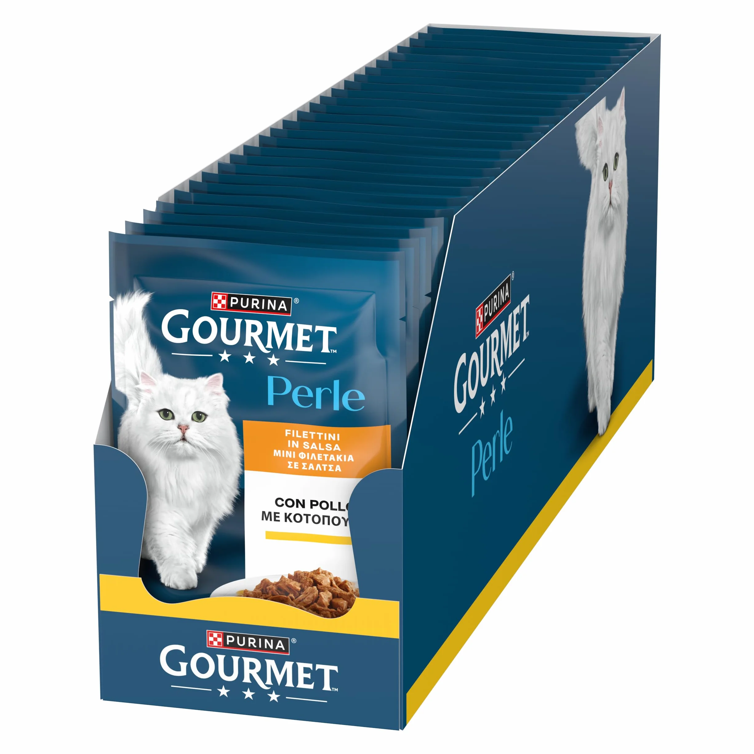 Purina Gourmet Perle Filettini in Salsa Cibo Umido per Gatti con Pollo, 26 Buste da 85g