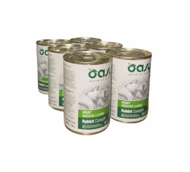 Oasy cane patè Grainfree Monoproteico gusto CONIGLIO | 6 lattine da 400 grammi l'una.