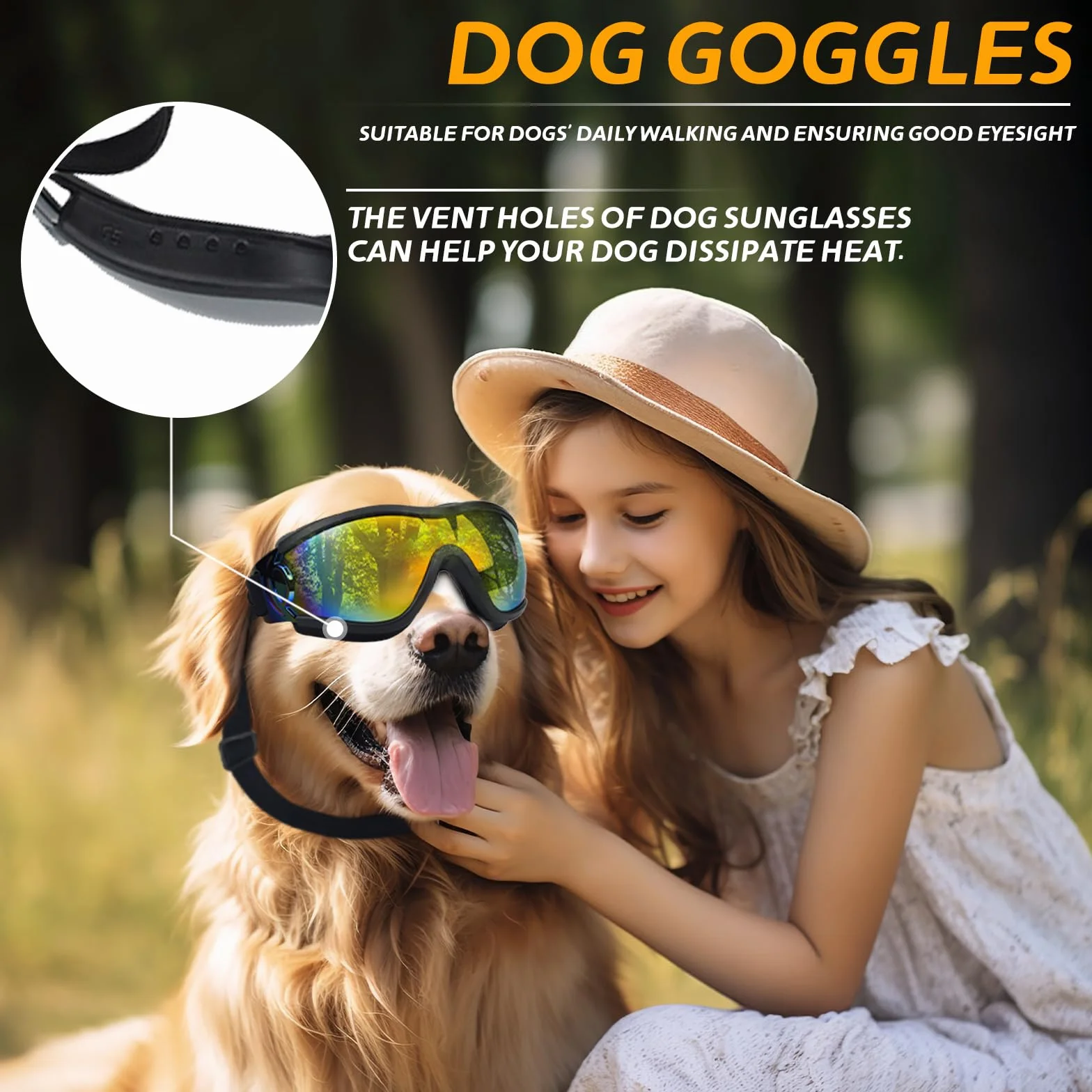 Occhiali per Cani, Occhiali da Sole per Cani con Cinturino Regolabile, Ai Raggi UV con Cinturino Elastico Regolabile Antivento Impermeabili (Black Red)