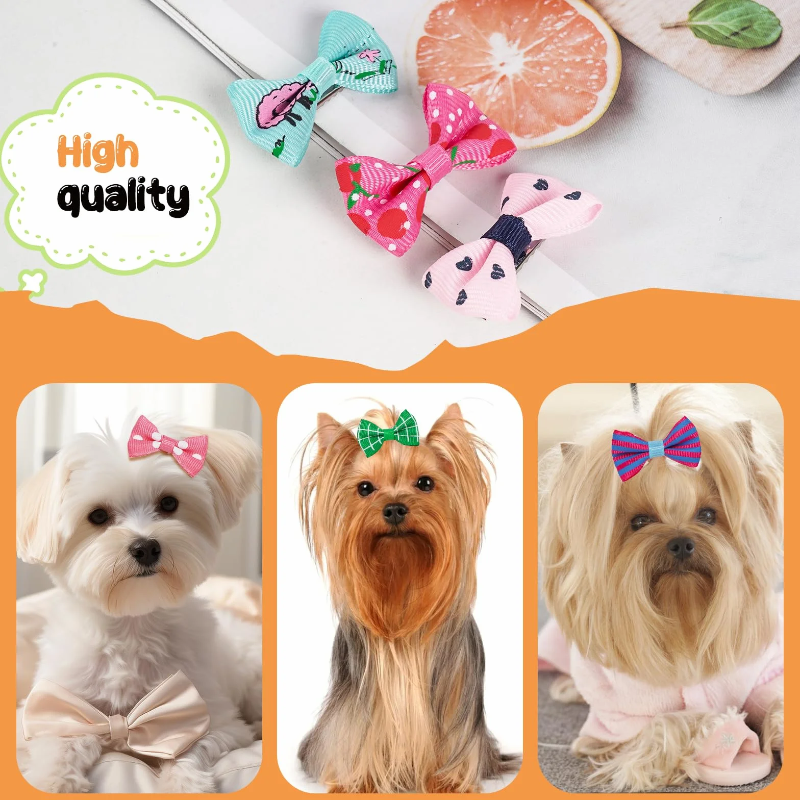 Chenkou, set di 50 fiocchetti per cani, da attaccare al pelo, con clip, per decorare il cane, colori e fantasie miste (25 paia)