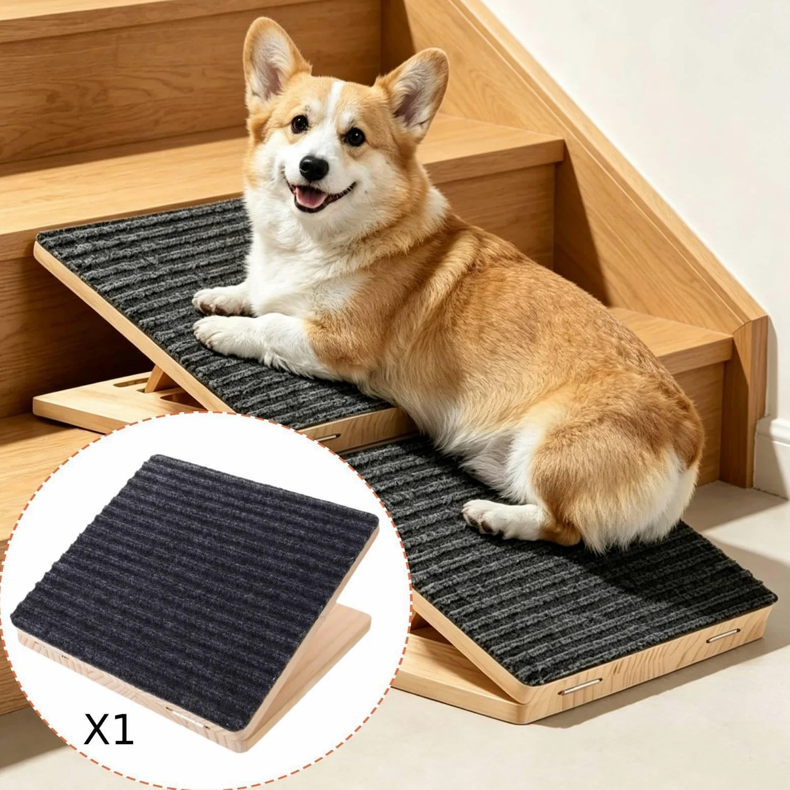 Rampa per Cani, Regolabile in Altezza, Realizzata in Legno Massello.