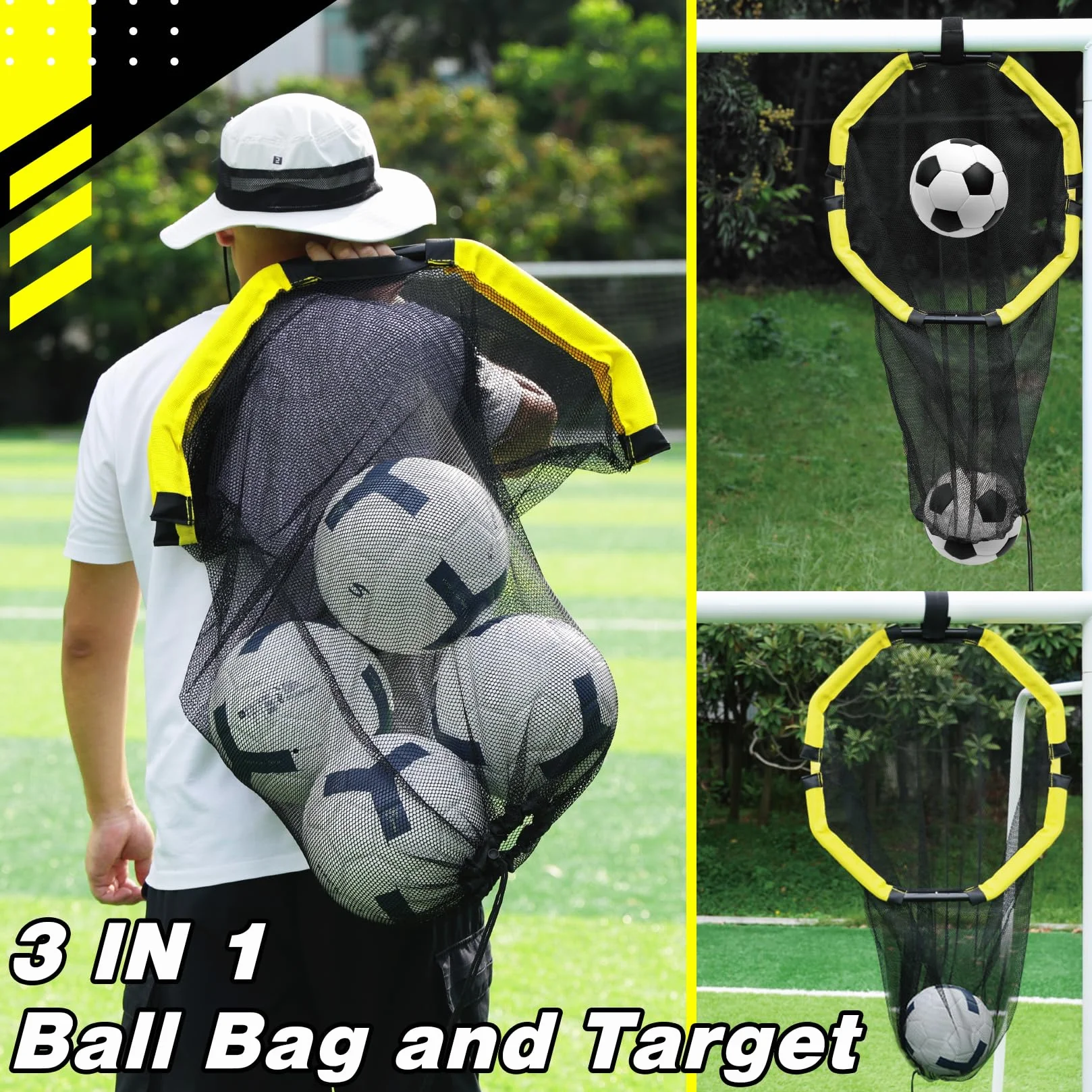 Happy Jump 3-in-1 Rete Bersaglio per Calcio, Attrezzatura da Allenamento Facile da Montare con Tubi in Metallo per Precisione di Tiro