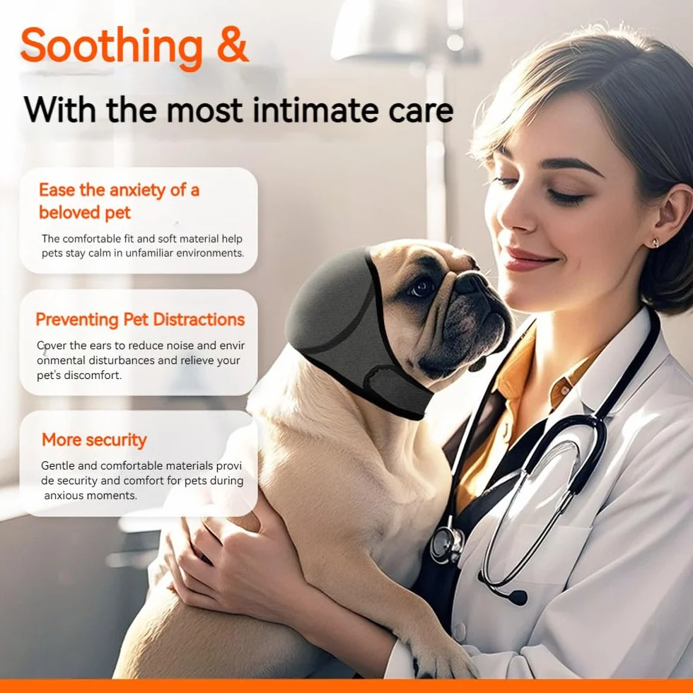 Paraorecchie Cane Scudi Confortevoli Anti Ansia Sollievo dal Rumore Snoods con Nastro Autoadesivo Regolabile per Cani Grigio L