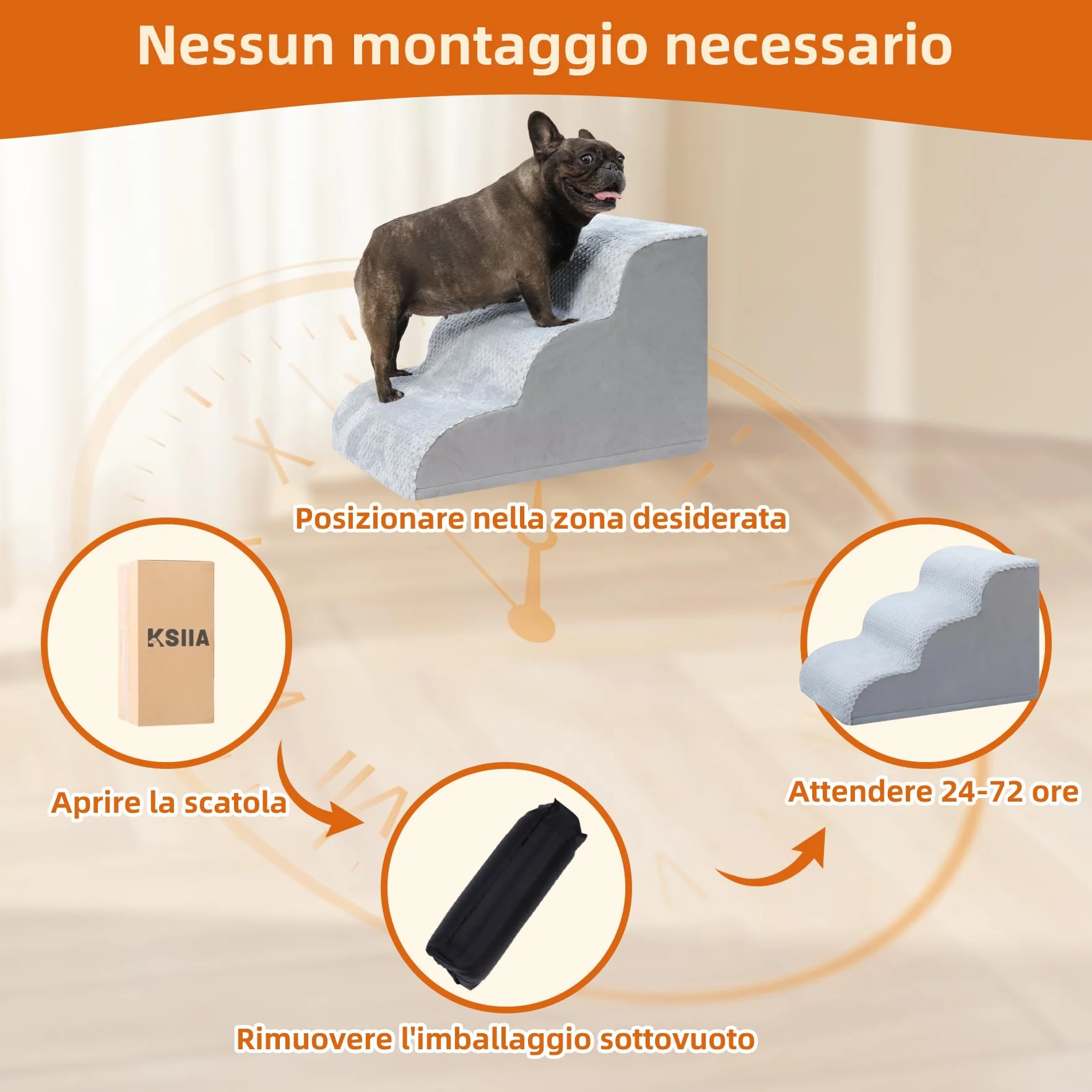 Scaletta per Cani 3 Gradini 40 cm Antiscivolo Rampa per Cani Copertura Rimovibile e Lavabile Grigio