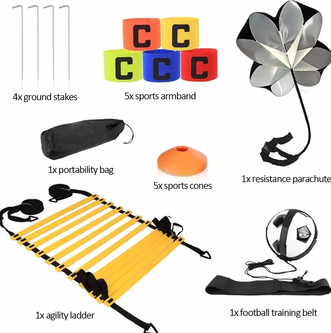 Kit di velocità allenamento Calcio, ostacoli, scala agilità, coni, paracadute resistenza, cintura, bracciale