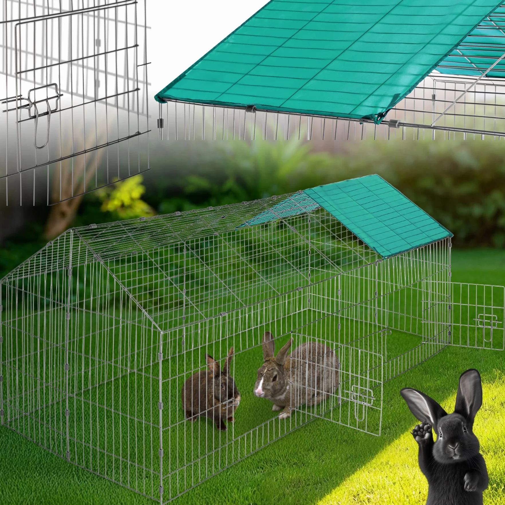 tectake® Gabbia da esterno per conigli, recinto con protezione parasole, griglia metallica resistente, conigliera, gabbia per piccoli animali, porcellini d'india, stabile, 180 x 75 x 75 cm - Verde