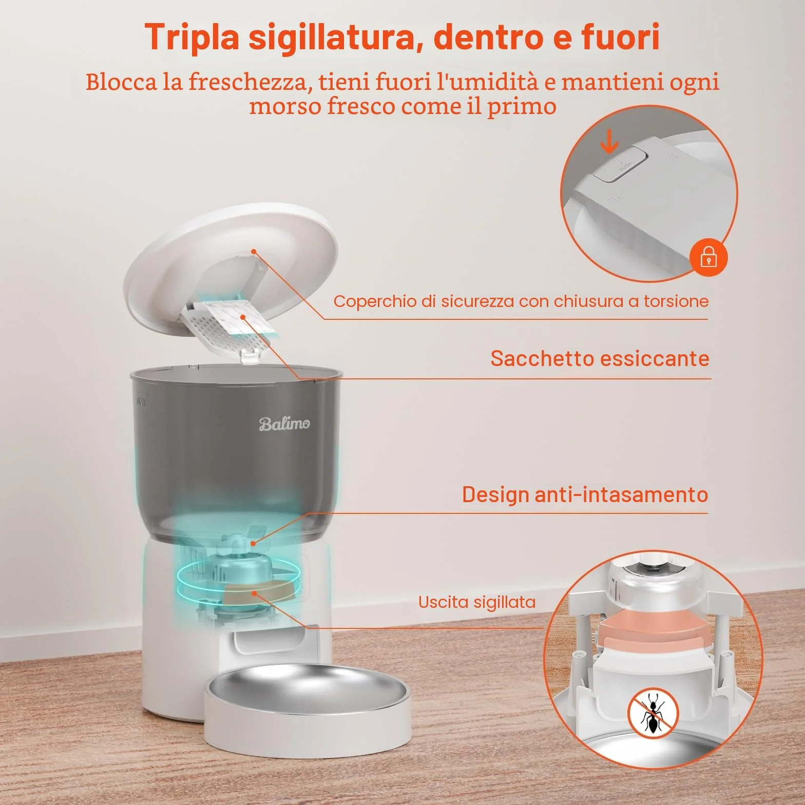 Balimo Distributore Automatico Cibo Gatti, 2.4G WiFi Dispenser Crocchette Gatto, 3L Distributore Automatico Cibo Cani, Adatto Controllo App, Da 1 a 10 Pasti al Giorno, Adatto Per Cani e Gatti, Bianco