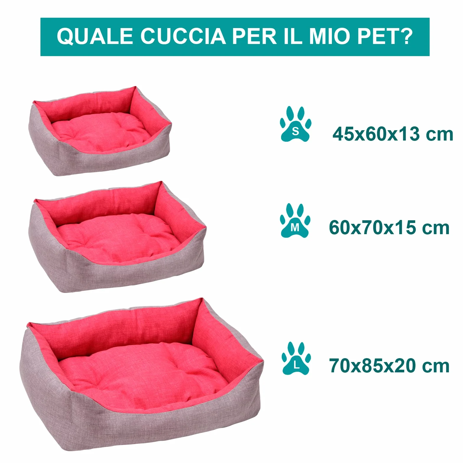 Baroni Home Cuccia per Cane in tessuto Grigio e Bordeaux Taglia S 45x60 cm, Morbido Divano Rettangolare, Lavabile