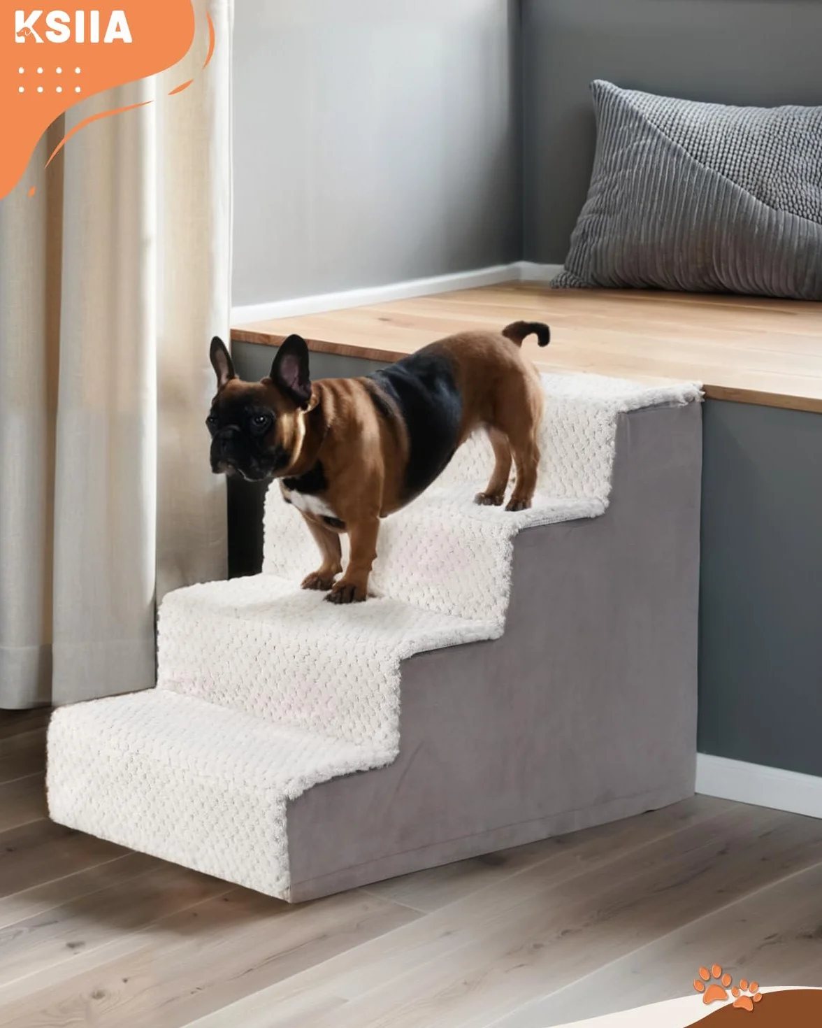 Scala per cani di piccola taglia alta 44 cm con rivestimento lavabile rimovibile antiscivolo per letto divano grigio
