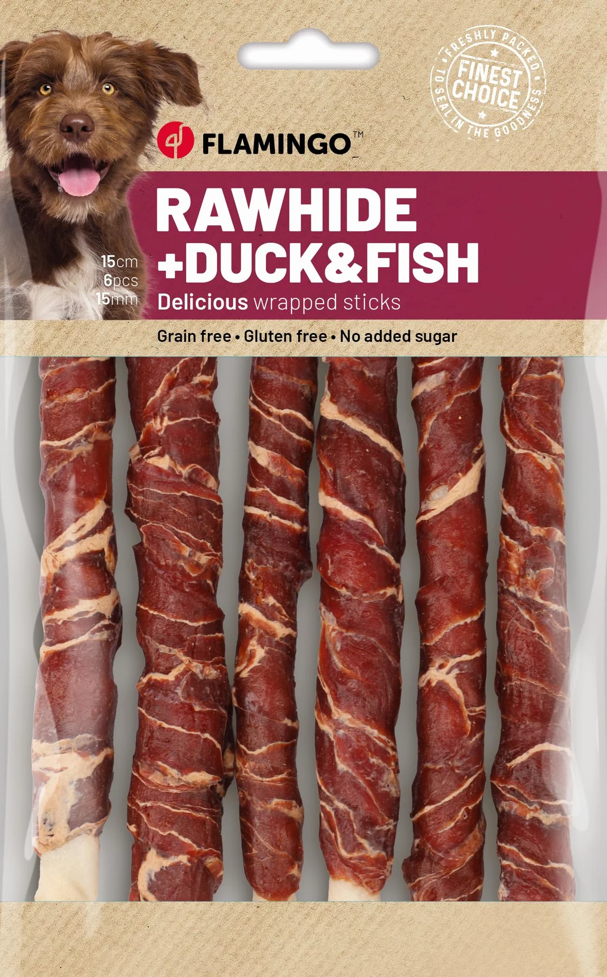 snack per cani - bastoncini per cani - R'Hide con anatra e merluzzo - 15 cm - 6 pezzi - 180 g - senza glutine - senza cereali - senza zuccheri aggiunti
