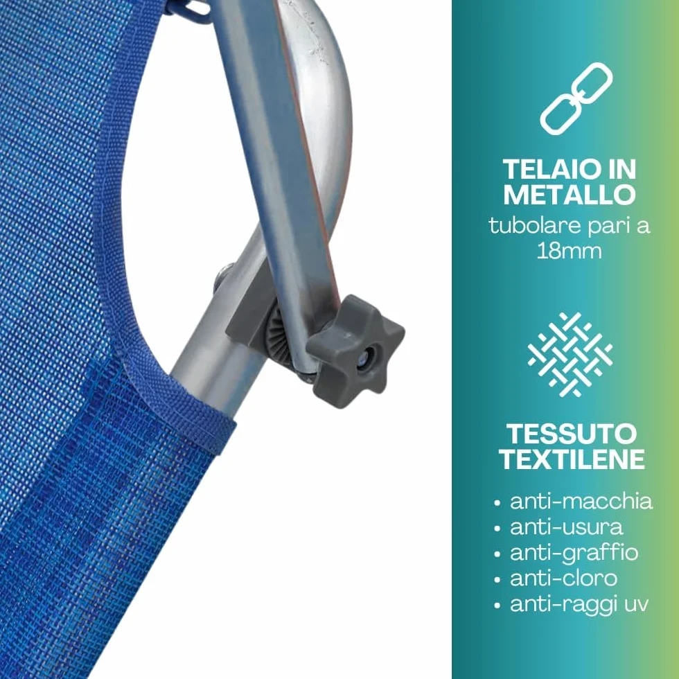 PALUPLUS Lettino Prendisole Pieghevole con Tetto Parasole con BORSA Portalettino, Misura 180x55x90 cm, Tessuto Textilene, Struttura Metallo Tubolare da 18mm, Peso Max 120kg -9301F (Blu)