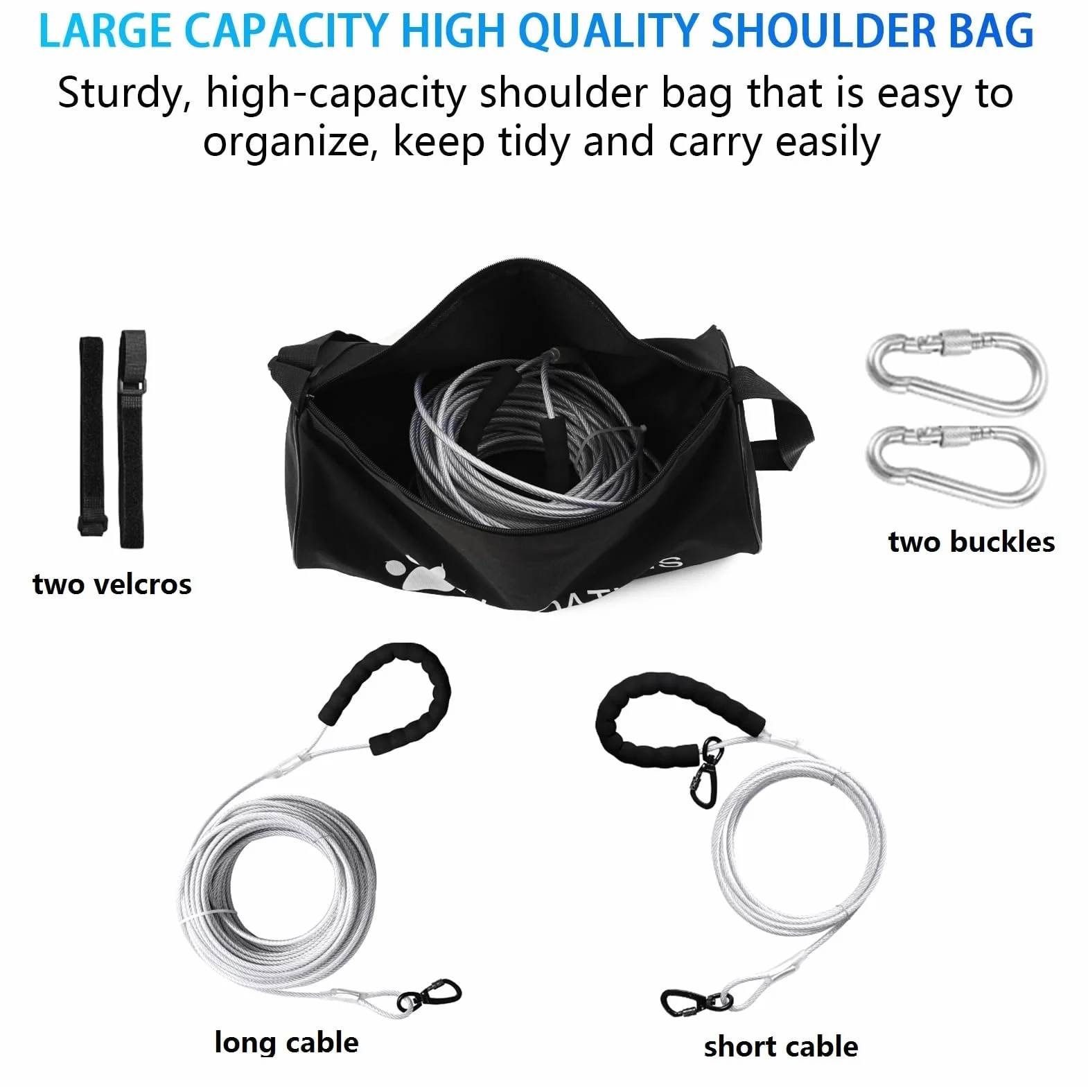 Sistema di Cavi per Cani 3in1, 50/100ft in Metallo Con Gancio Girevole a 360°, Guinzaglio da Corsa per Addestramento in Campeggio 250lbf/15m+3m/Argento