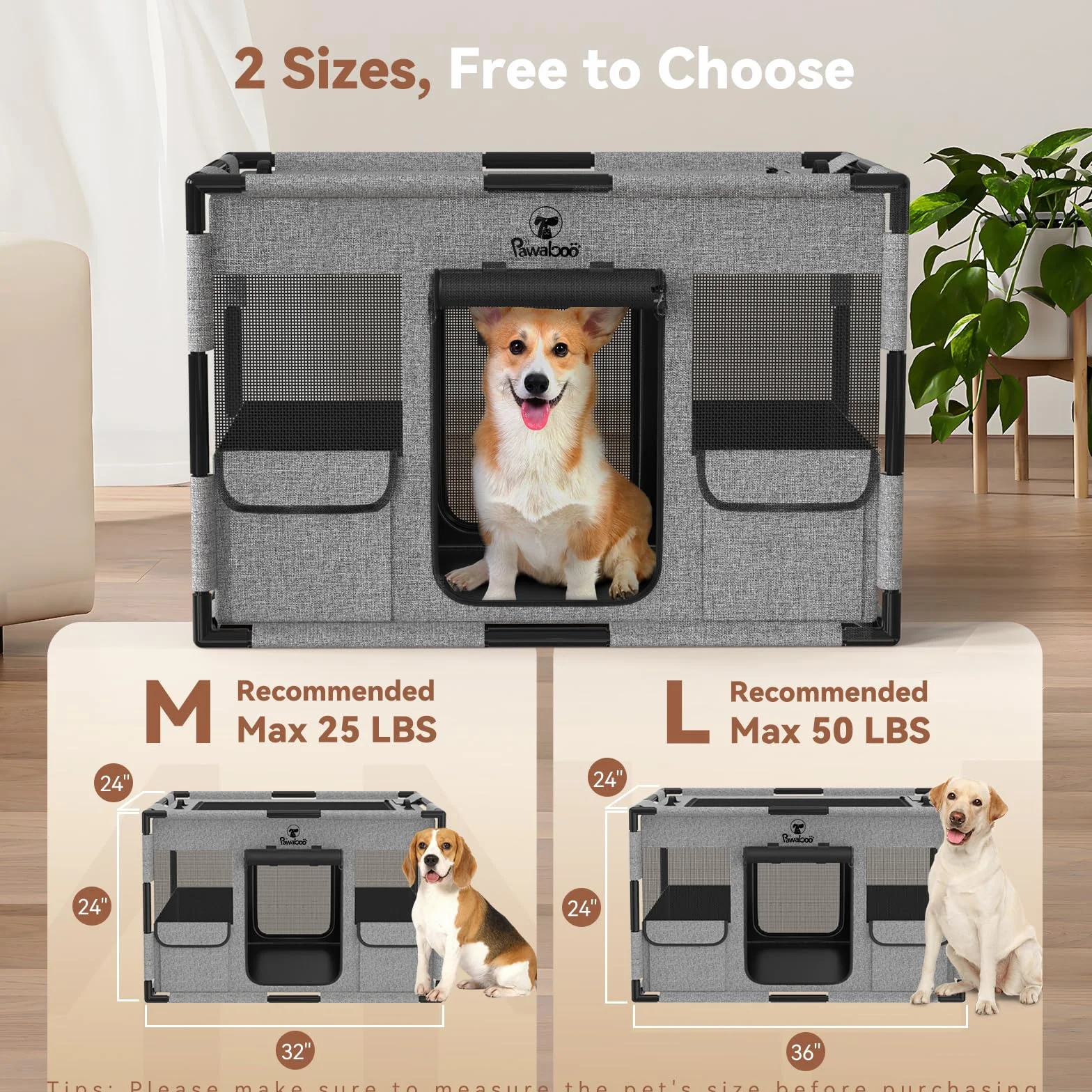 Pawabo Recinto per Cani con Copertura e Cancello, L, Nero & Grigio