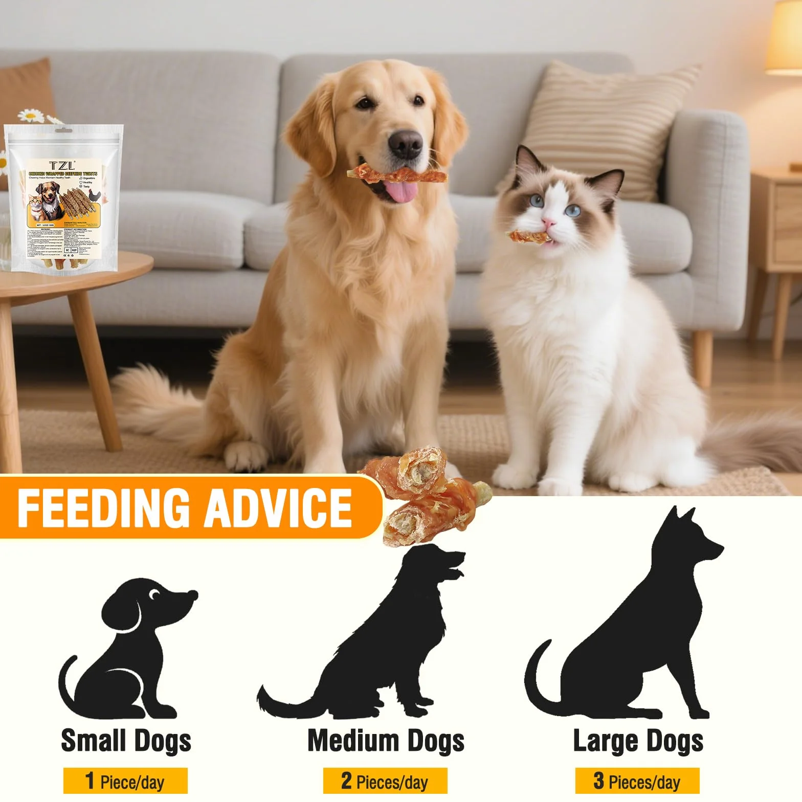 TZL 100g Snacks per Cani in Pelle Bovina Avvolta nel Pollo, Bastoncini Naturali per la Pulizia dei Denti e Masticativi di Lunga Durata per Cani di Piccola e Media Taglia, 4,7 pollici (12 cm) (100g)