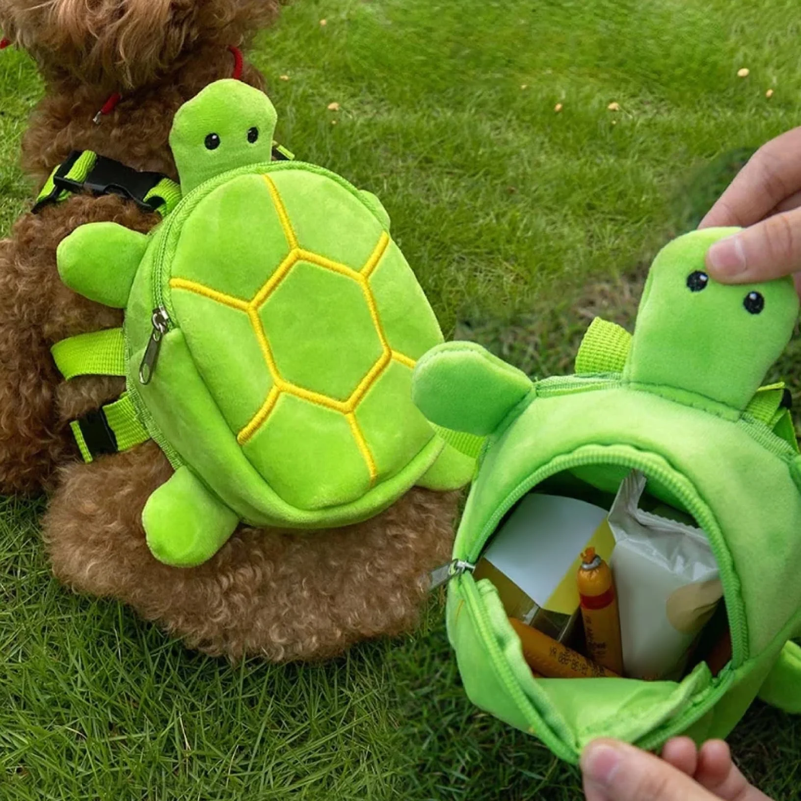 Zaino per i Cani da Indossare, 7x7,9 Pollici Simpatico Cablaggio di Tartaruga per Cane, Imbracatura per Cani Regolabile con Zaino, Cablaggio dello Zaino per Cani per Piccoli Cani Medi