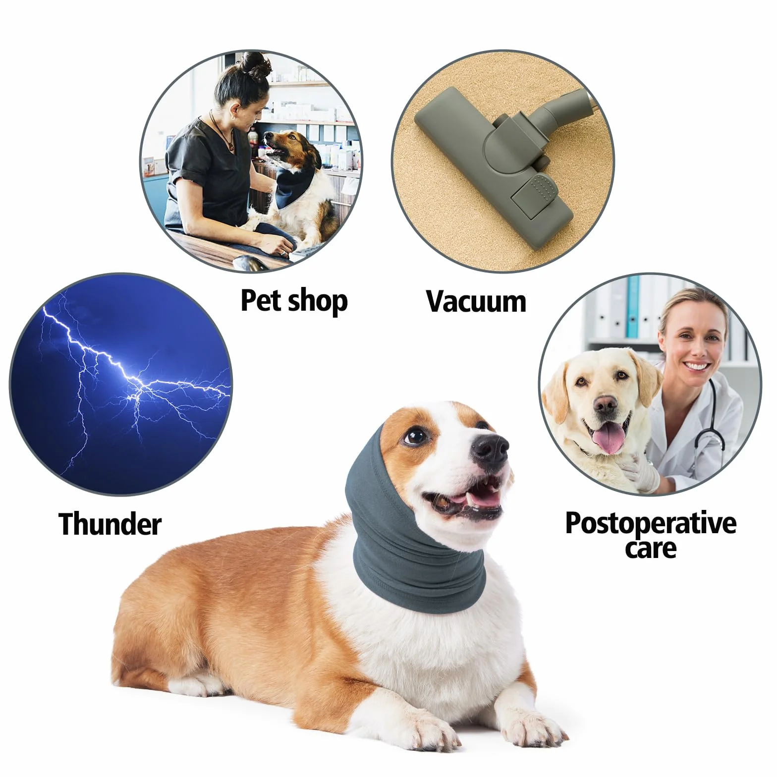 Copriorecchie calmanti per cani protezione dal rumore ansia fuochi d'artificio temporali toelettatura blu L