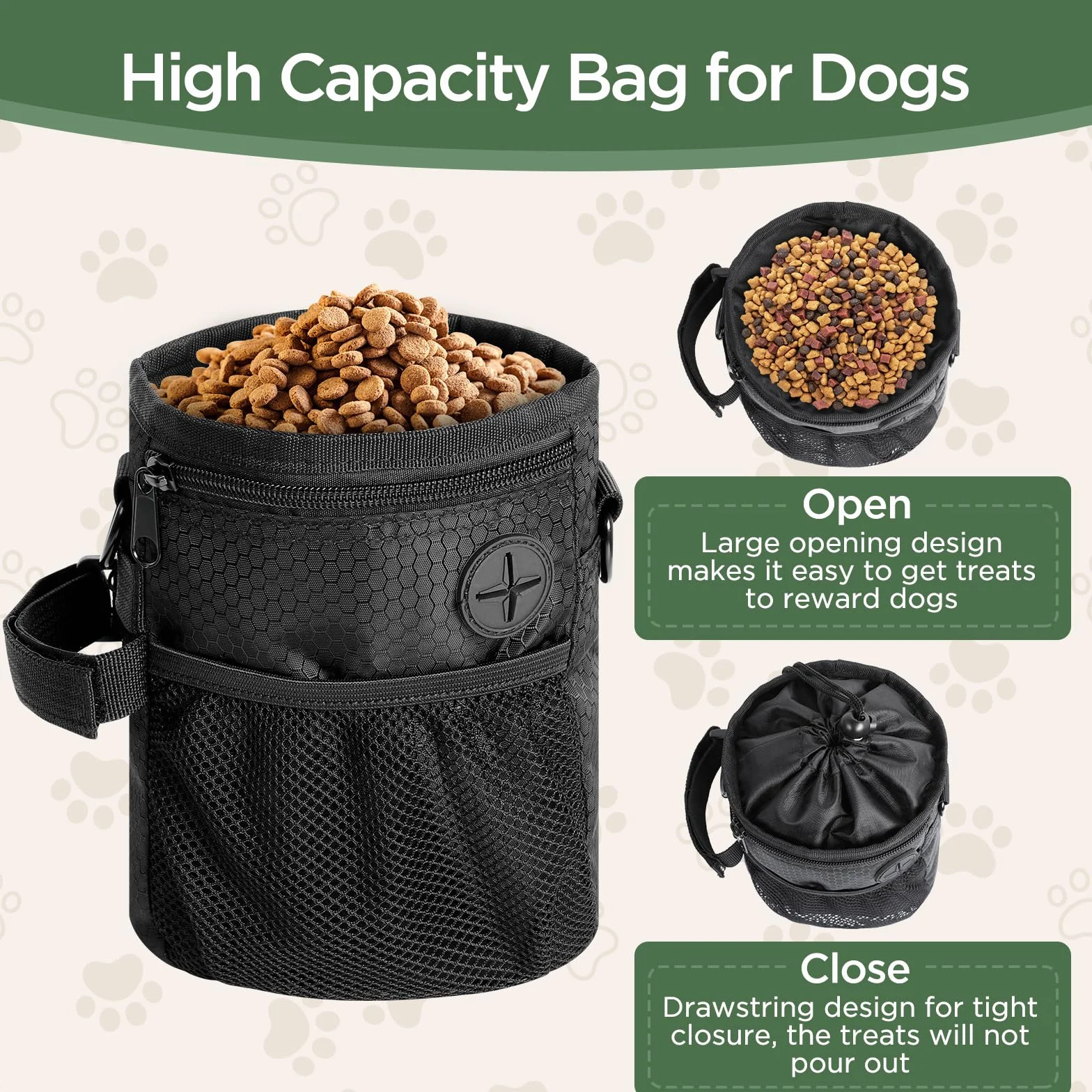AiQInu Porta Premietti per Cani, Sacchetto per Cani con Sacchetto per Bottiglia d'Acqua Staccabile, Borsa Addestramento con Dispenser per Sacchetti per Cacca