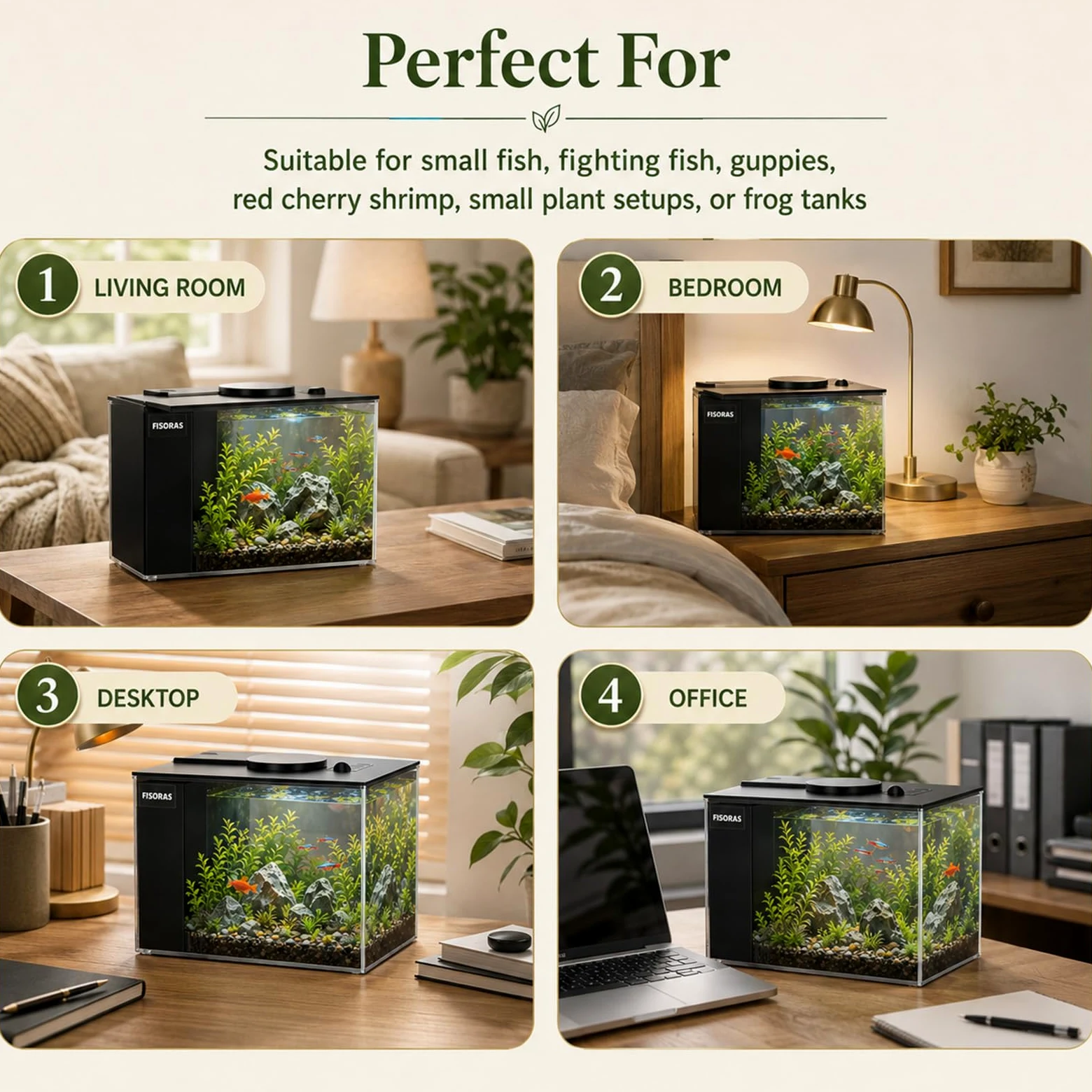 Piccolo acquario Betta da 3,7 l, set completo, acquario nano in acrilico con pompa silenziosa e filtro, illuminazione a LED con 10 livelli di luminosità e 3 modalità di colore, ideale per pesci da