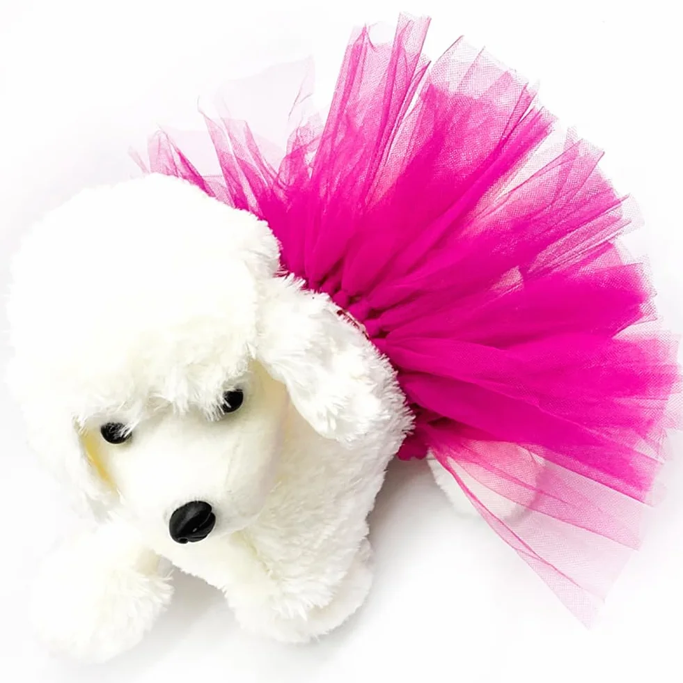 JIHUOO Gonna tutù in tulle rosa shocking per cani di piccola taglia, cucciolo, cinghia regolabile, estate, tinta unita, vacanza, lunghezza totale 95 cm, lunghezza gonna 16 cm, lavaggio a secco
