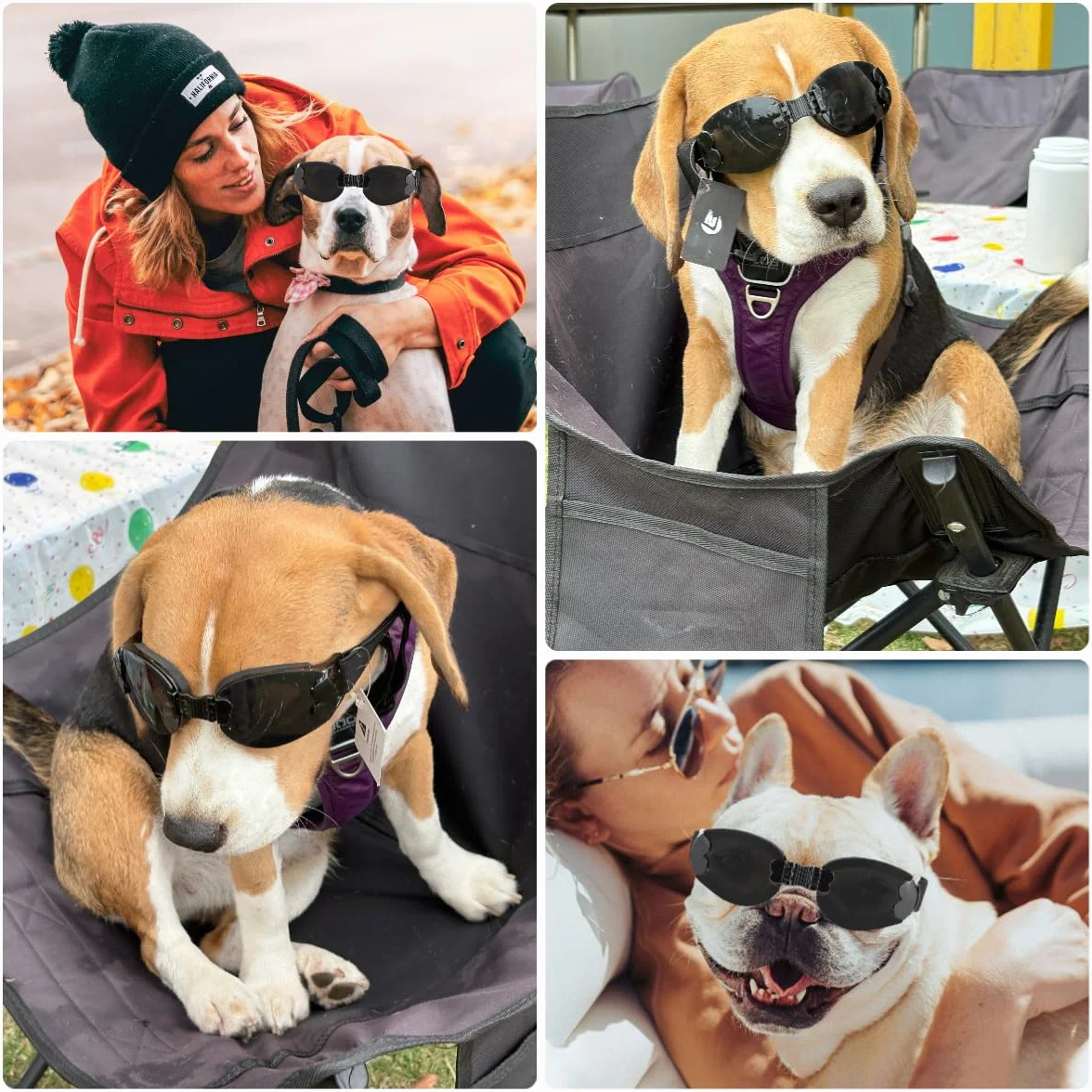 NAMSAN Occhiali da sole pieghevoli per cani impermeabili antivento occhiali moto cane per cani medi/grandi cani nero