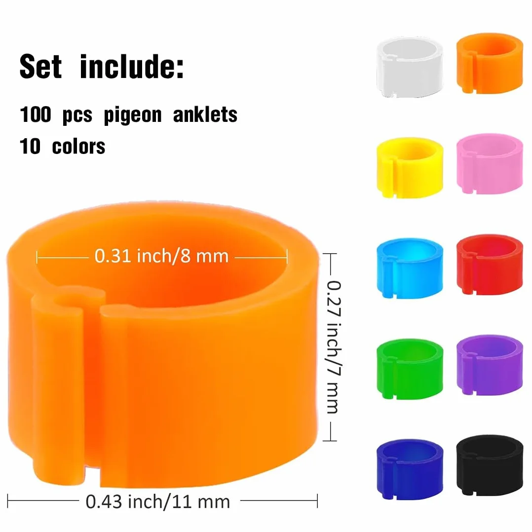 100 Anelli colorati in plastica 8 mm per gambe di piccioni 10 colori