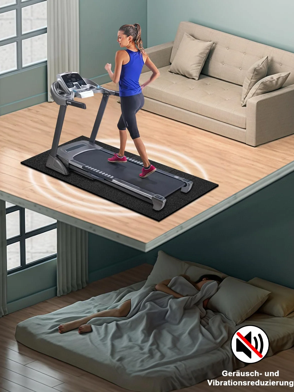 Tappetino per Tapis Roulant, 160 x 76 cm, Tappetino Palestra Spessore 6 mm, Pieghevole, per Tappeti, Pavimenti in Legno, Compatibile con Tappetino da Passeggio, Cyclette, Ellittica