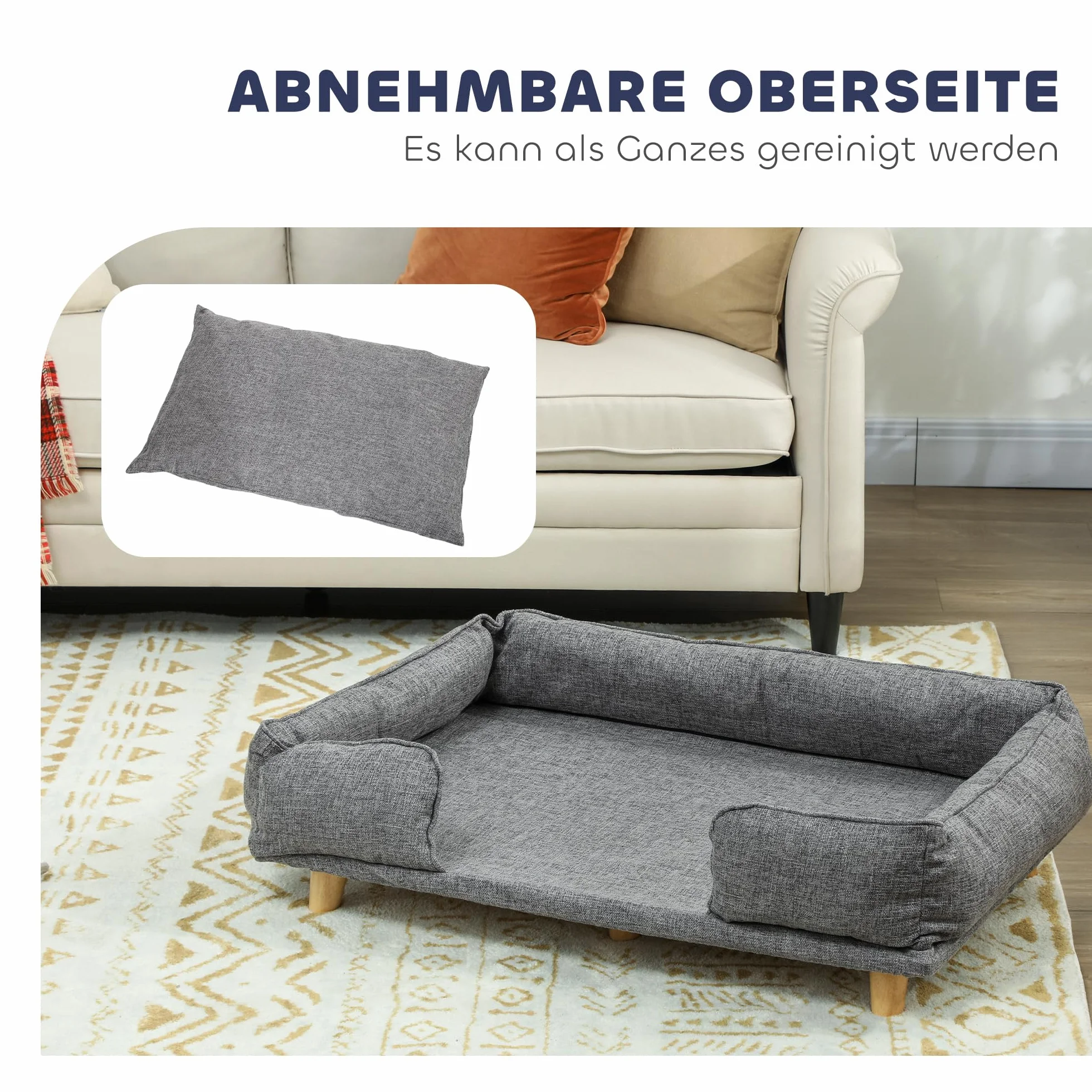 PawHut Divano per cani Poltrona per cani con schienale, gambe in legno Cuccia per cani con poliestere Divano per animali domestici Divano per gatti per cani di grossa taglia fino a 30 kg e 60 cm di