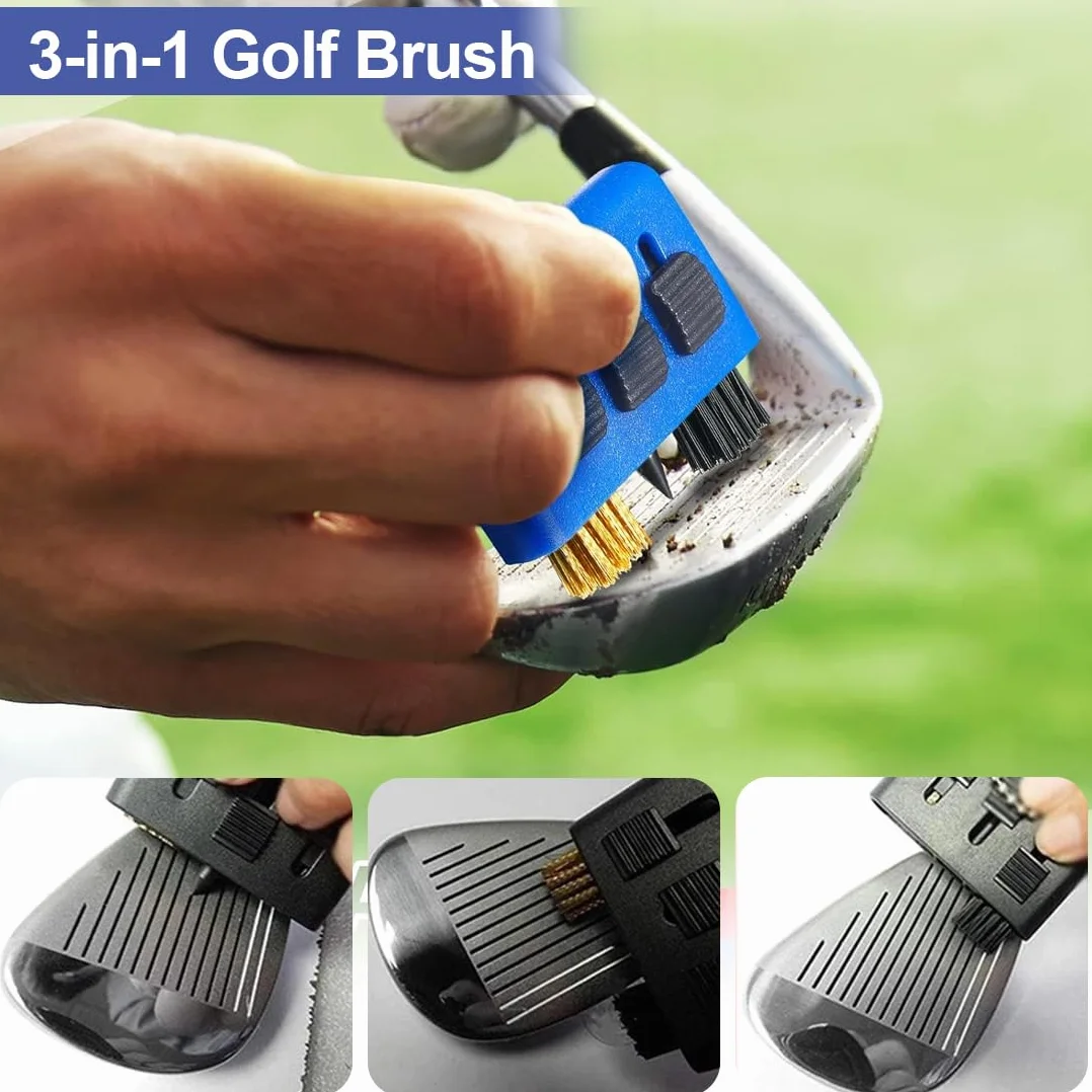 IKOPFLN 3 in 1 spazzola per mazze da golf kit pulizia scanalature e scarpe con portachiavi