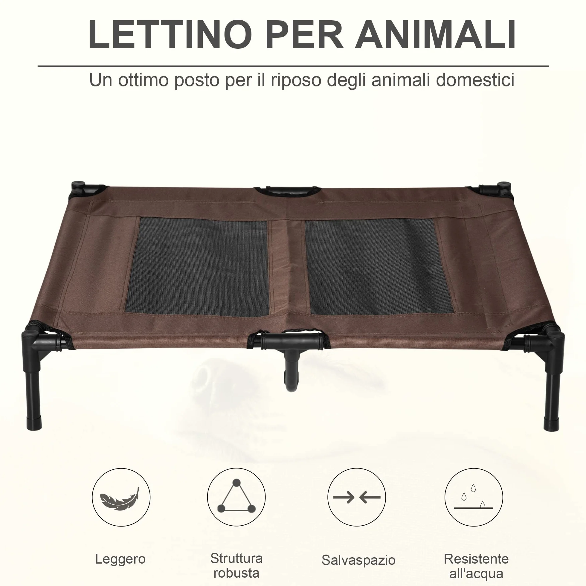 PawHut Brandina per Cani in Metallo e Tessuto Oxford Traspirante 92x76x18 cm Marrone e Nero