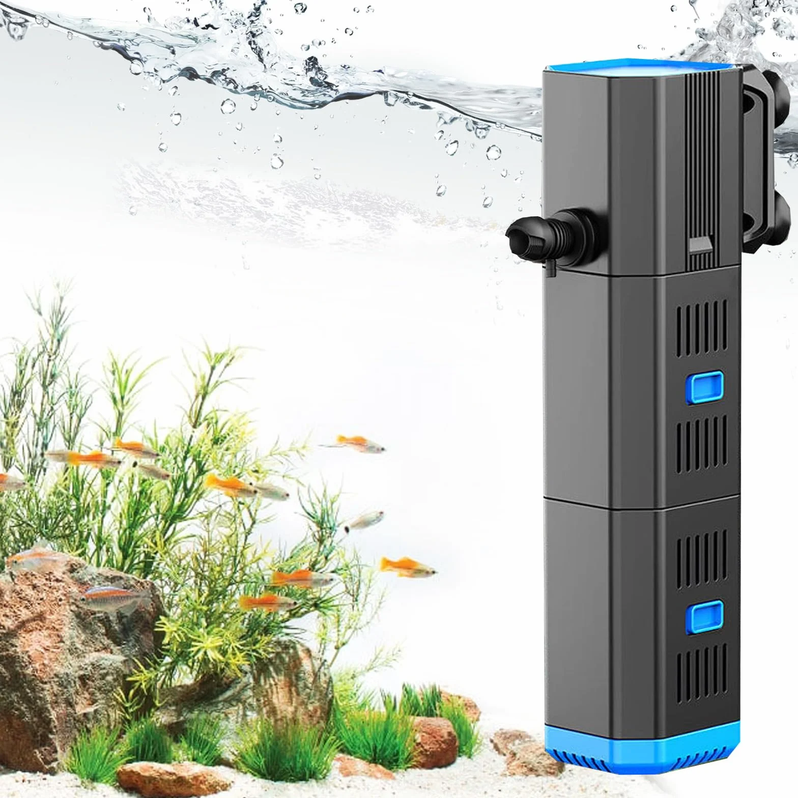 Filtro per Acquario,Pompa per Acquario 4 in 1 con Filtro,Filtro Acquario,Pompa Filtro per Acquario,Pompa Acquario,Regolabile 500 l/h,per Acquari 30 L-120 l