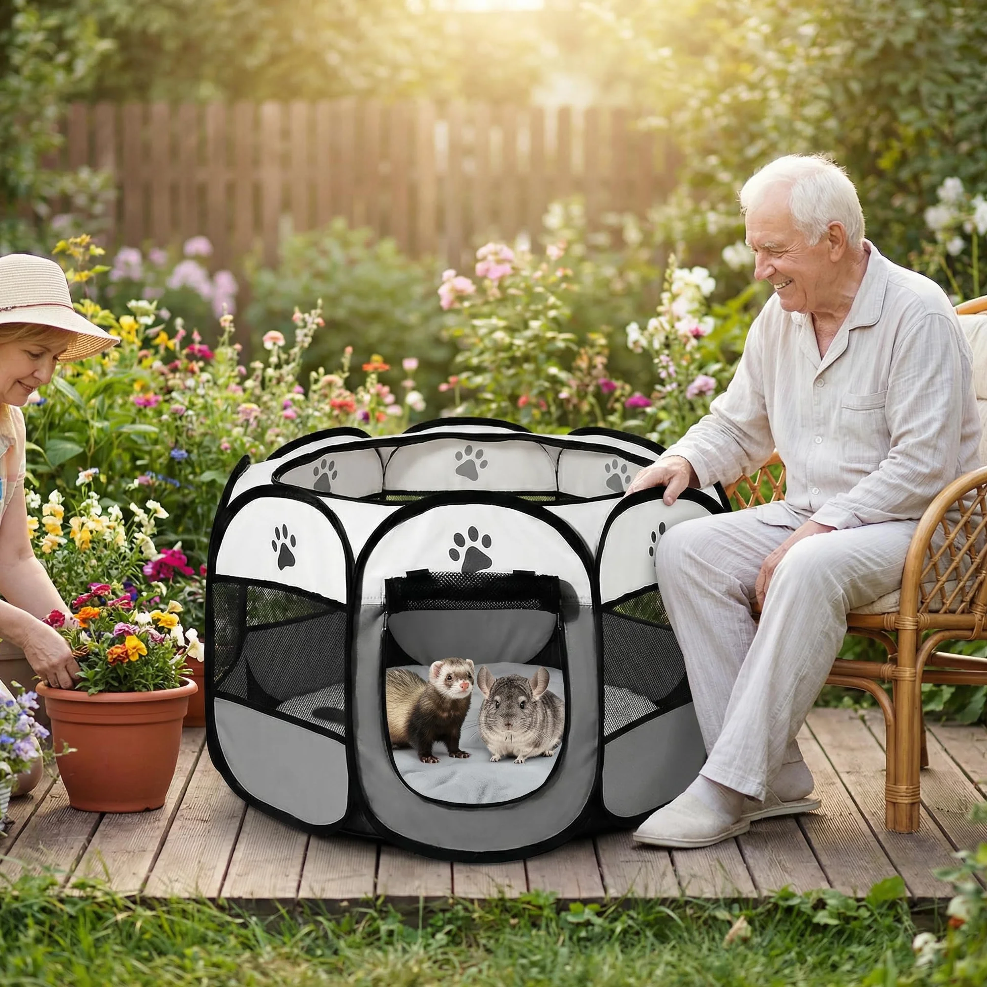 box per cuccioli, 91 x 91 x 58 cm, pieghevole, per casa, recinto per gatti, conigli, interni ed esterni, colore: grigio