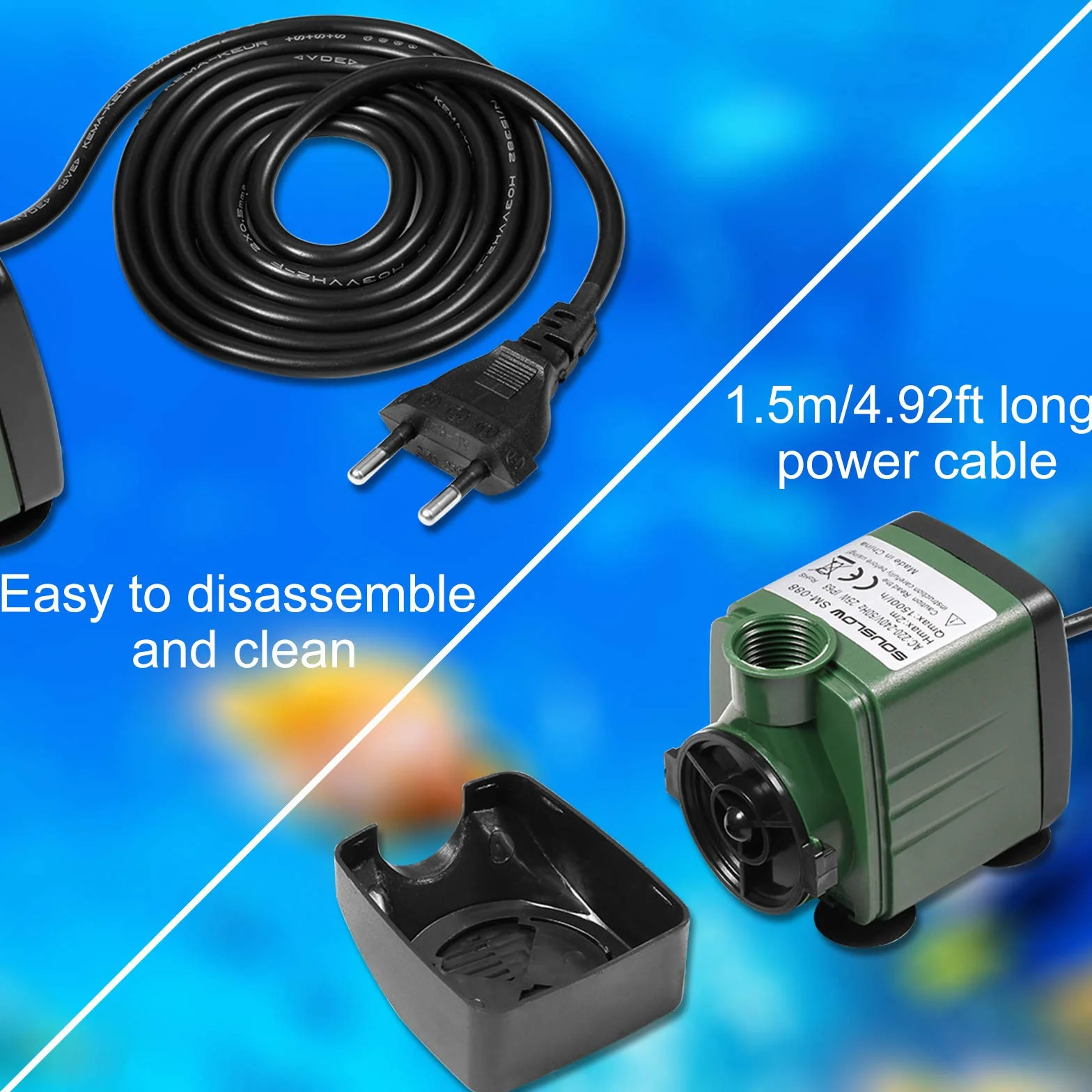Pompa ad Acqua Sommergibile 15W 1000 L/H AC220-240V Pompa ad Acqua per Acquario con 1 ugello per acquario, laghetto, fontana da giardino, sistema idroponico