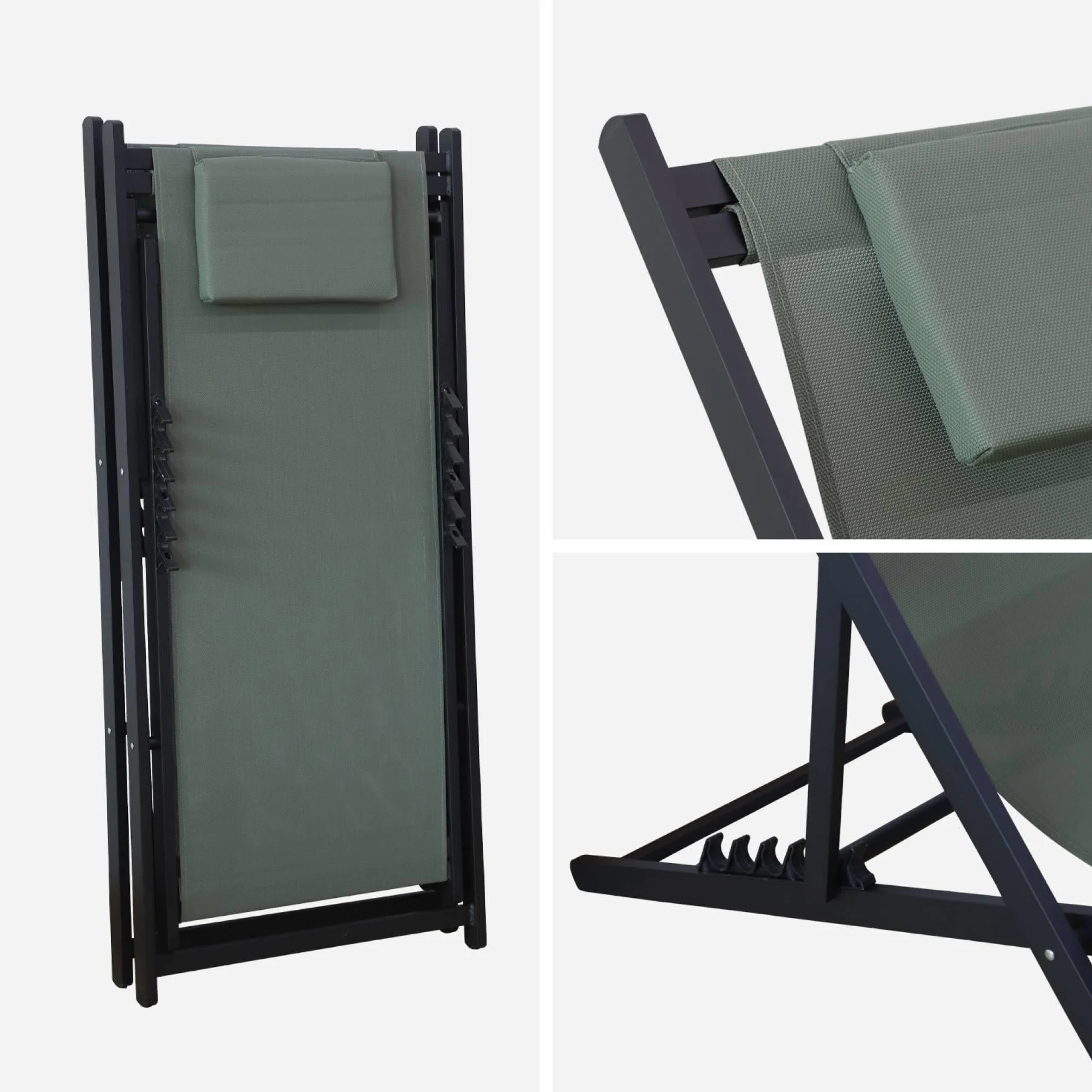 Set 2 sedie sdraio in alluminio textilene multiposizione Verde kaki - 99x88.5x58 cm