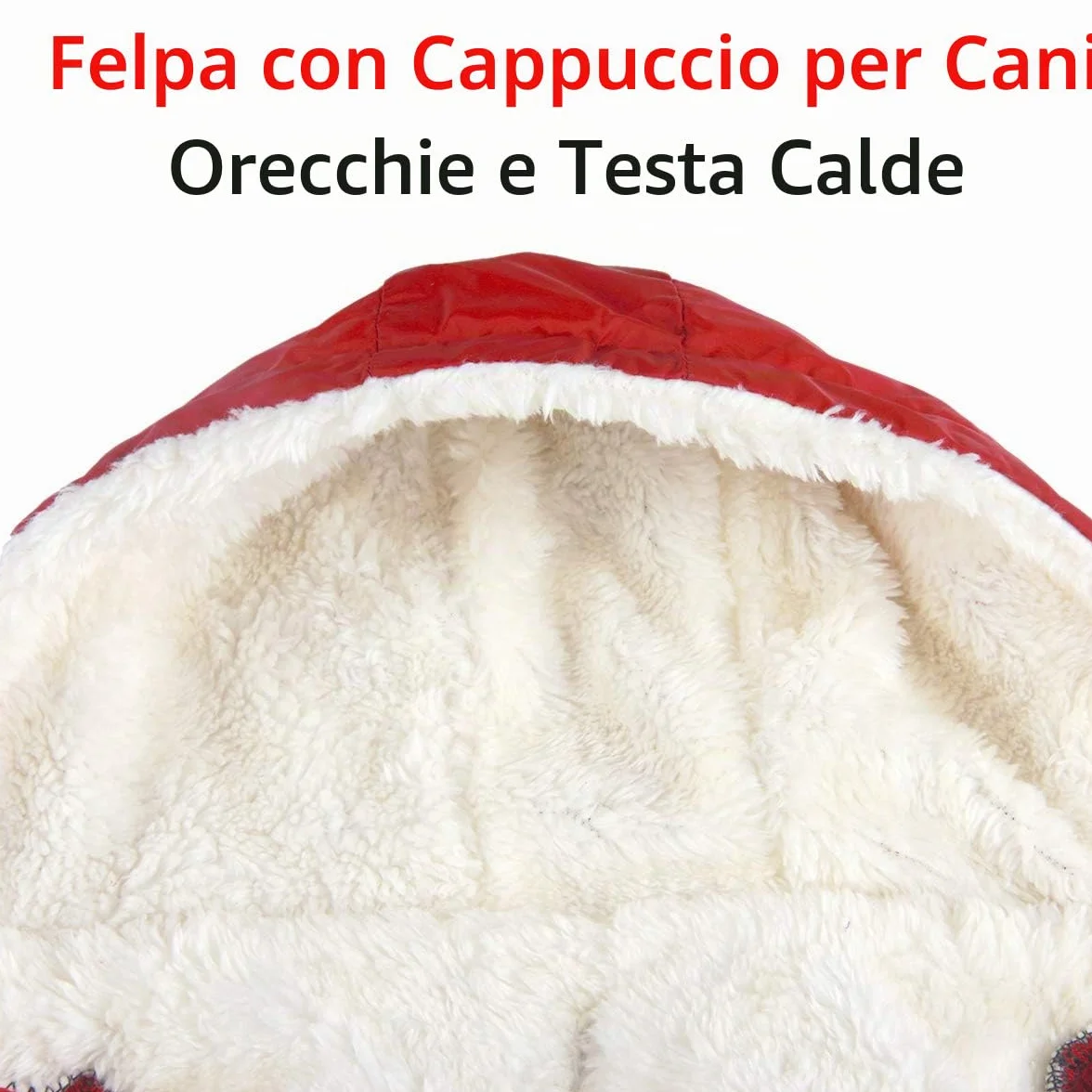 Cappottino invernale per cani con cappuccio foderato in pile rosso M