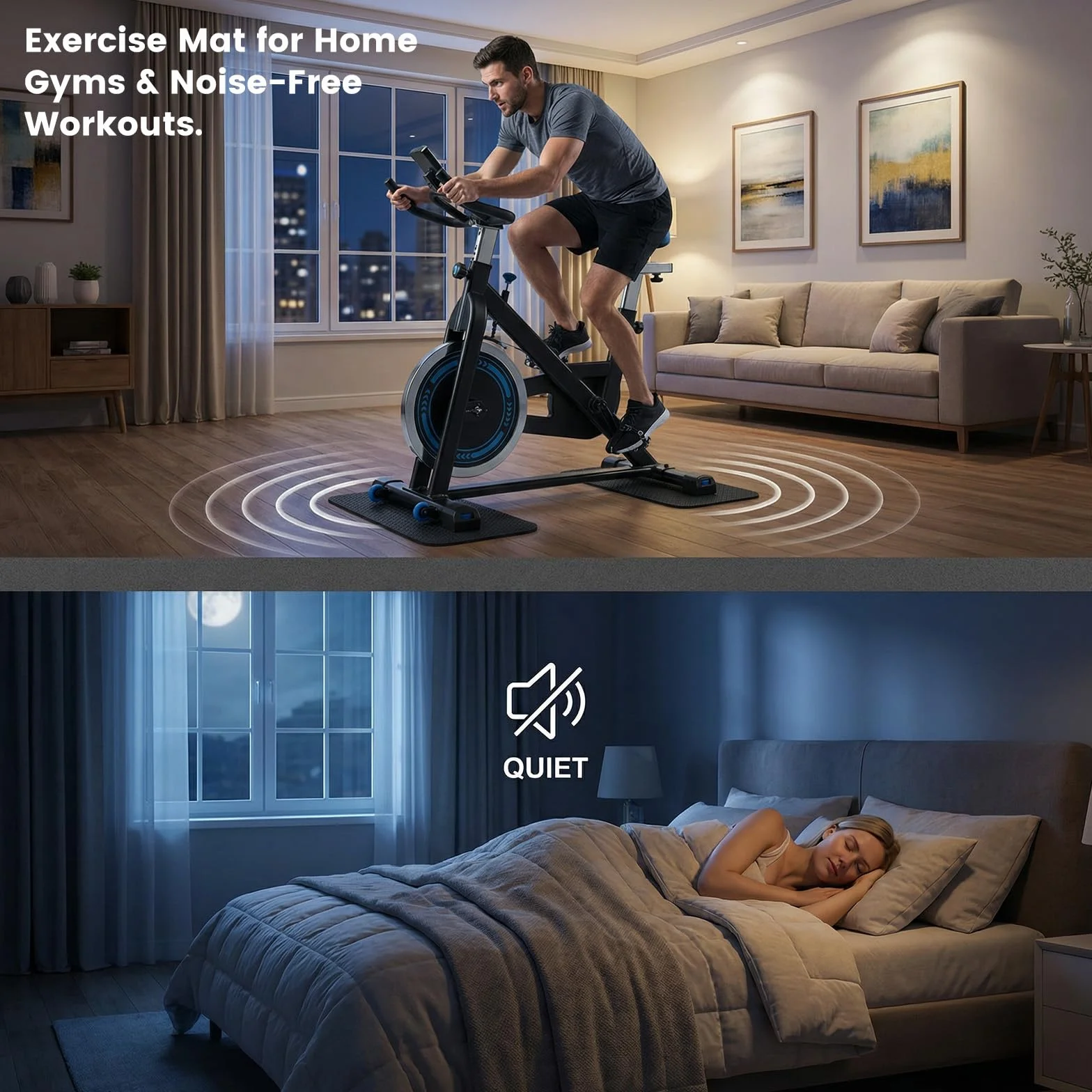 2Pezzi Tappetino Protezione Pavimento per Attrezzi Fitness, Tappetino Antiscivolo Doppia Faccia in Silicone, Tappeto di Protezione per Pavimento, Sottopattino per Attrezzatura Sportiva, Tapis Roulant