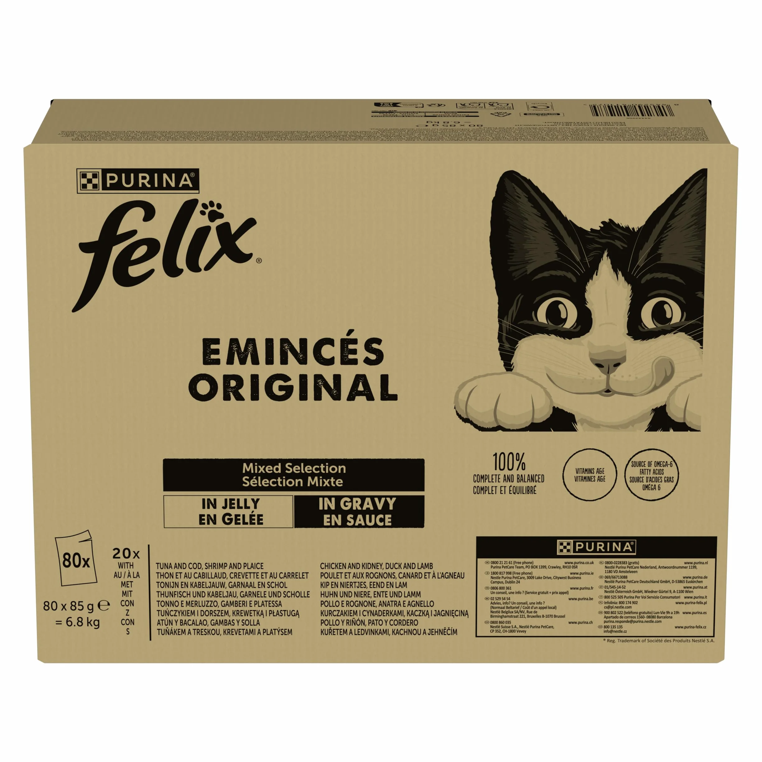 FELIX Original Cibo Umido per Gatti Adulti con Tonno, Gamberetti, Pollo, Anatra 80 Buste da 85g