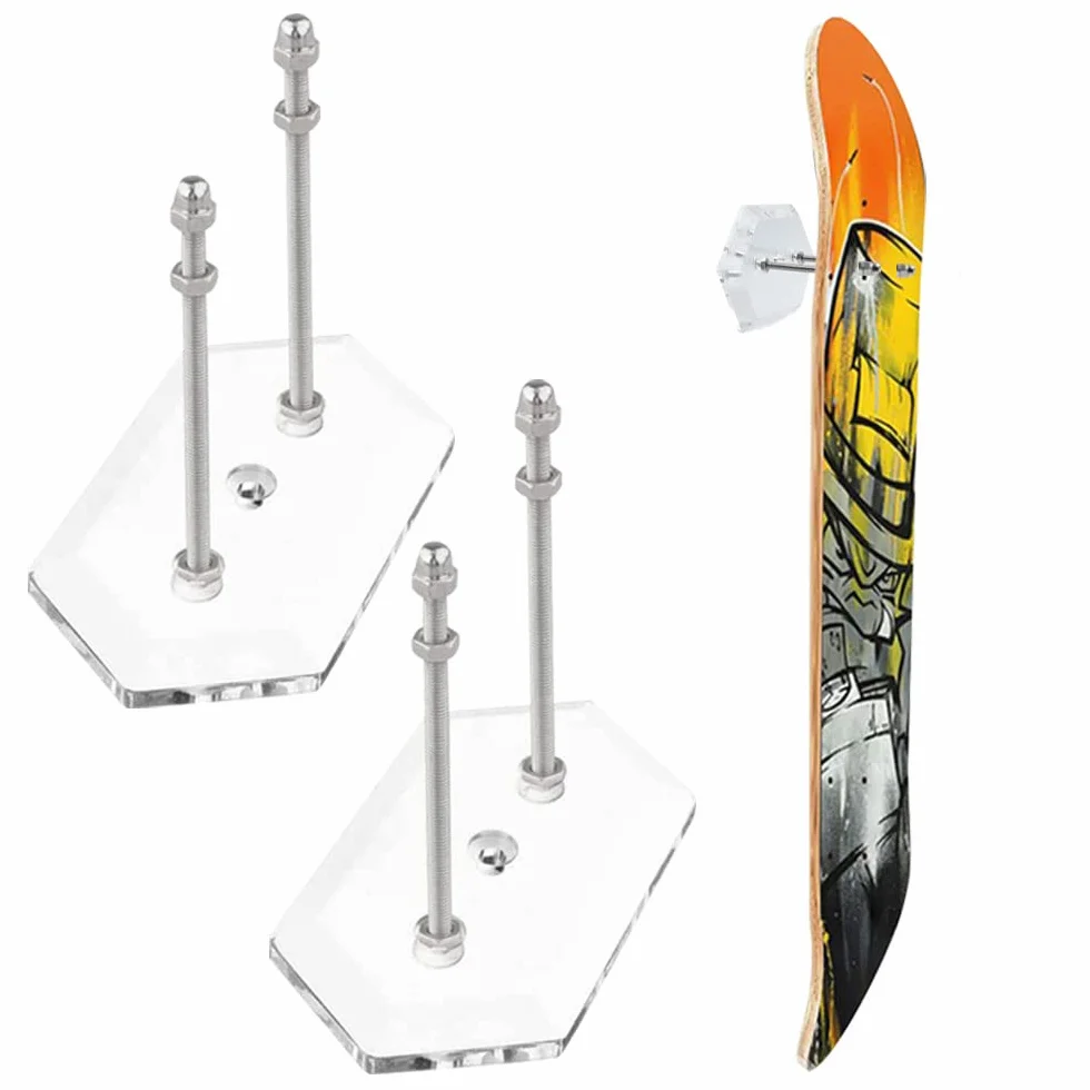 Ganci per Skateboard da Parete Supporto Display Stoccaggio Acrilico Clear 2 Pezzi