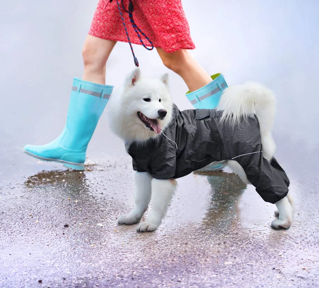 Idepet Impermeabile per cani con cappuccio e foro per collo, poncho impermeabile per pioggia per cani Giacca per pioggia riflettente per cani Felpe con cappuccio antivento