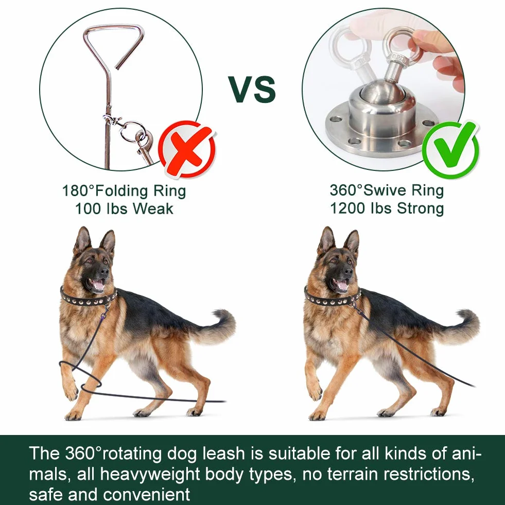 Fevern1 - Ancoraggio per cani girevole a 360°, con picchetto di ancoraggio per cani, resistente alla ruggine, può contenere 453 kg di forza di trazione per cortile, campeggio all'aperto (argento)