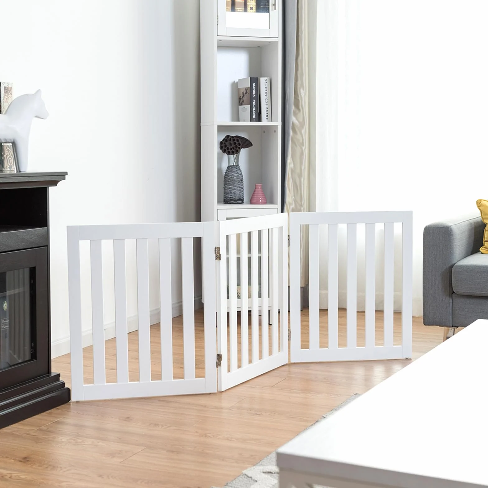 COSTWAY Cancelletto per Cani Pieghevole in Legno 3 Ante 152 x 60 cm Bianco