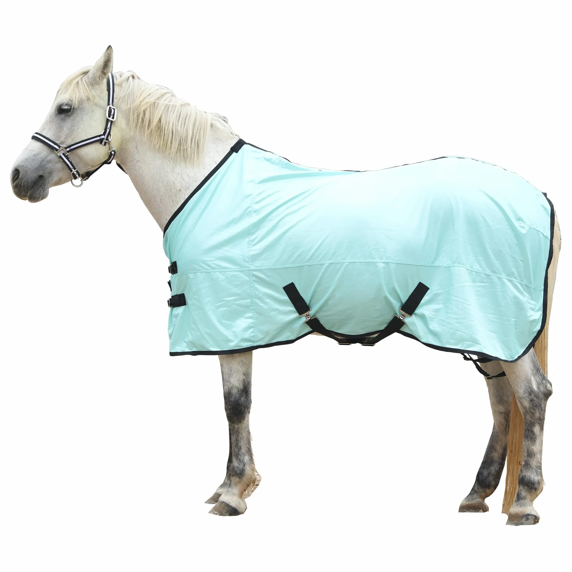 Coperta anti-insetti per cavalli, coperta estiva traspirante con protezione UV e antigraffio, con chiusura pettorale regolabile, tracolla a croce e lacci per le gambe Verde 120 cm
