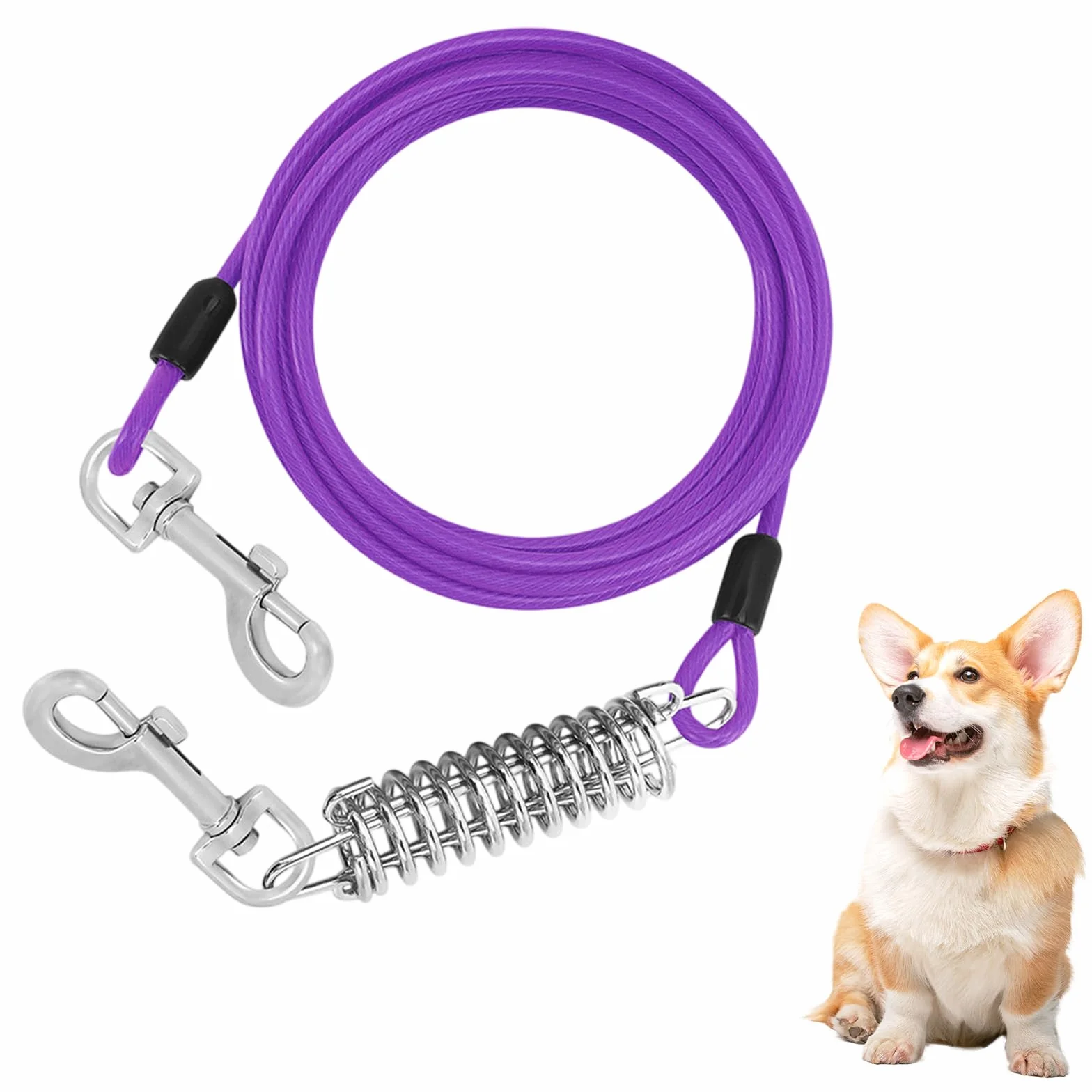 Cavo di Sicurezza per Cani, 3m Resistente Guinzaglio in Metallo per Animali Domestici, Lungo Cavo per Cani di Media e Grande, Guinzaglio per Cane per Cortile Campeggio