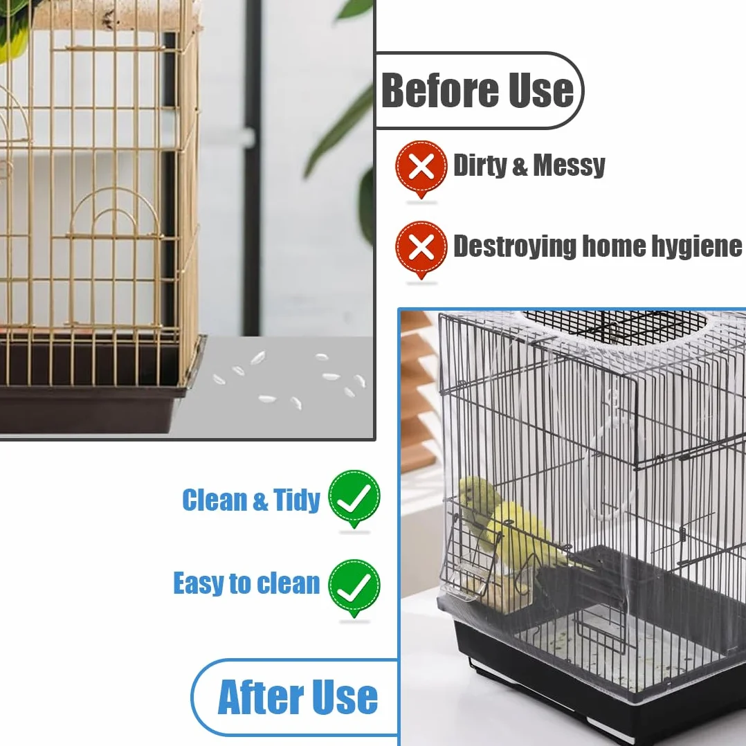 2 Pezzi Universale Copri Gabbia per Uccelli, Bird Cage Seed Catcher per Uccelli Pappagalli, Regolabile 170-200cm, Bianco